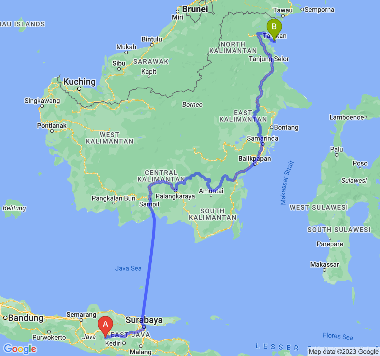 rute perjalanan Kab. Magetan-Kota Tarakan