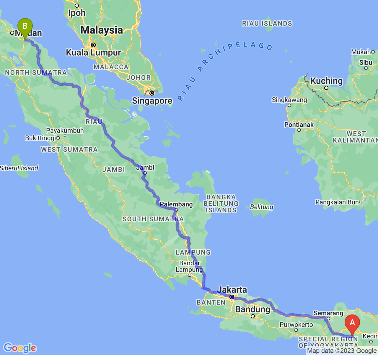 rute perjalanan Kab. Magetan-Kota Tebing Tinggi