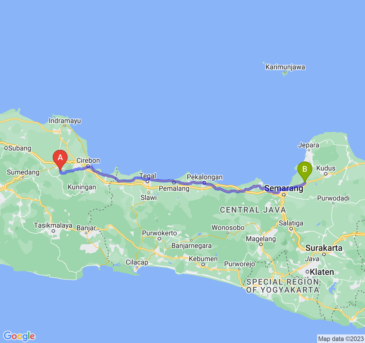 rute perjalanan Kab. Majalengka-Kab. Demak