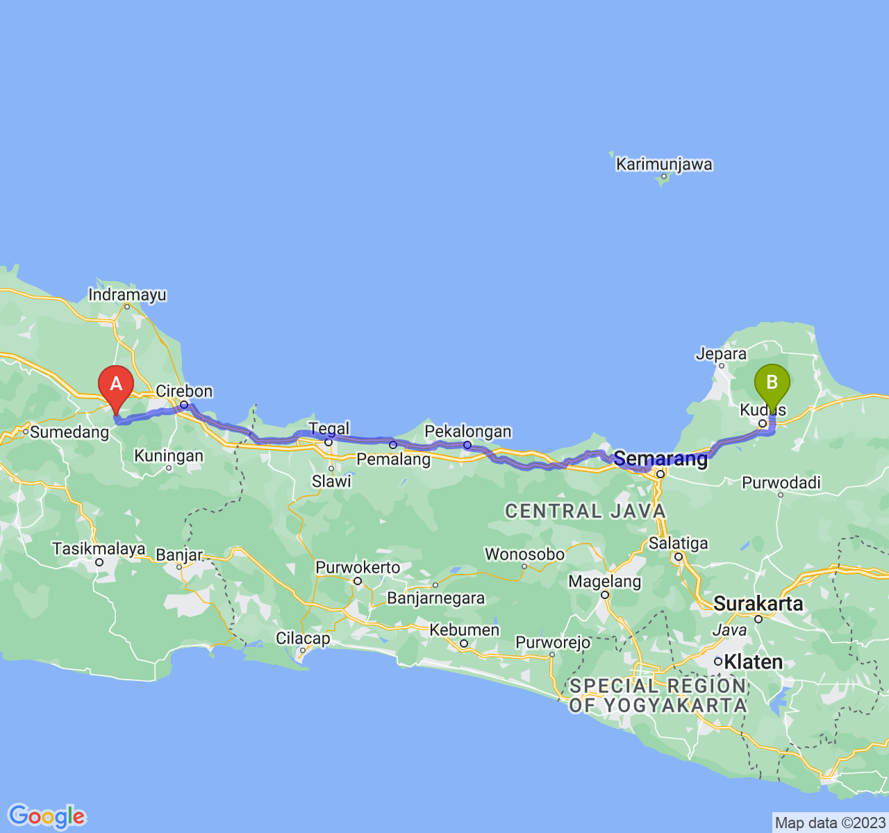 rute perjalanan Kab. Majalengka-Kab. Kudus