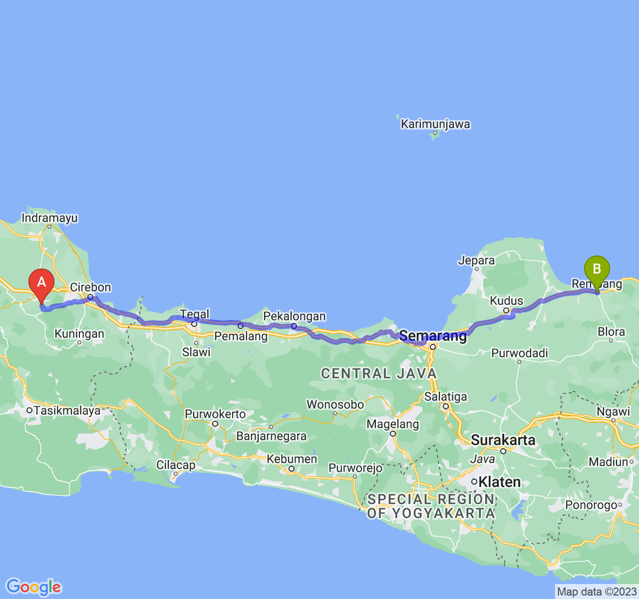 rute perjalanan Kab. Majalengka-Kab. Rembang