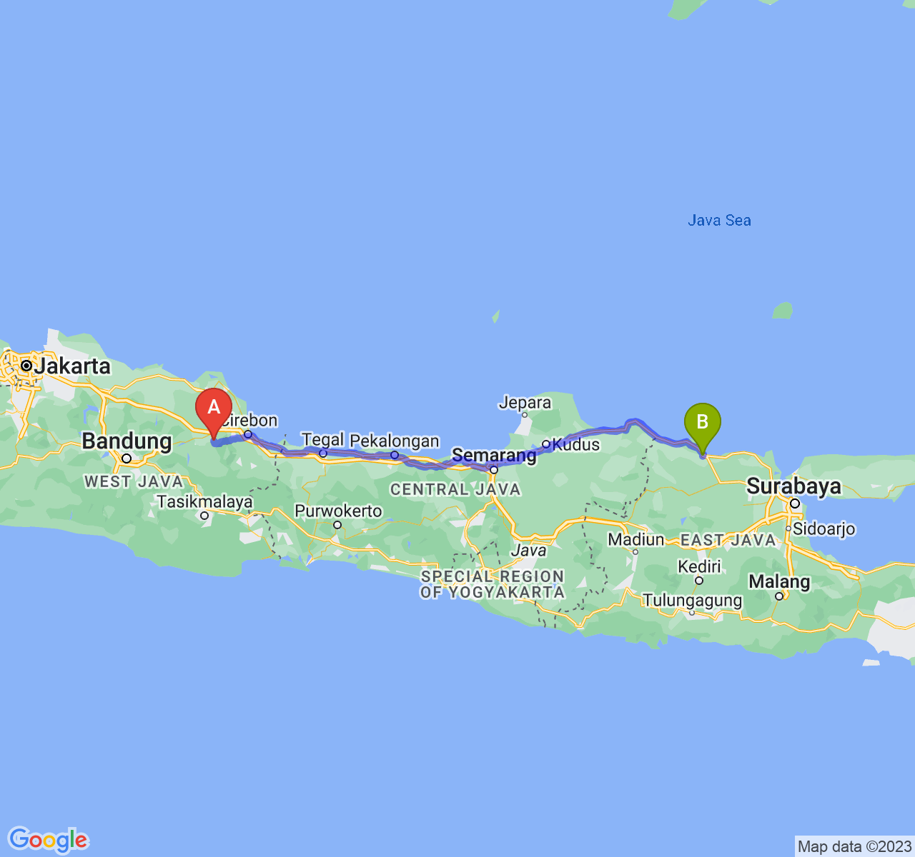 rute perjalanan Kab. Majalengka-Kab. Tuban