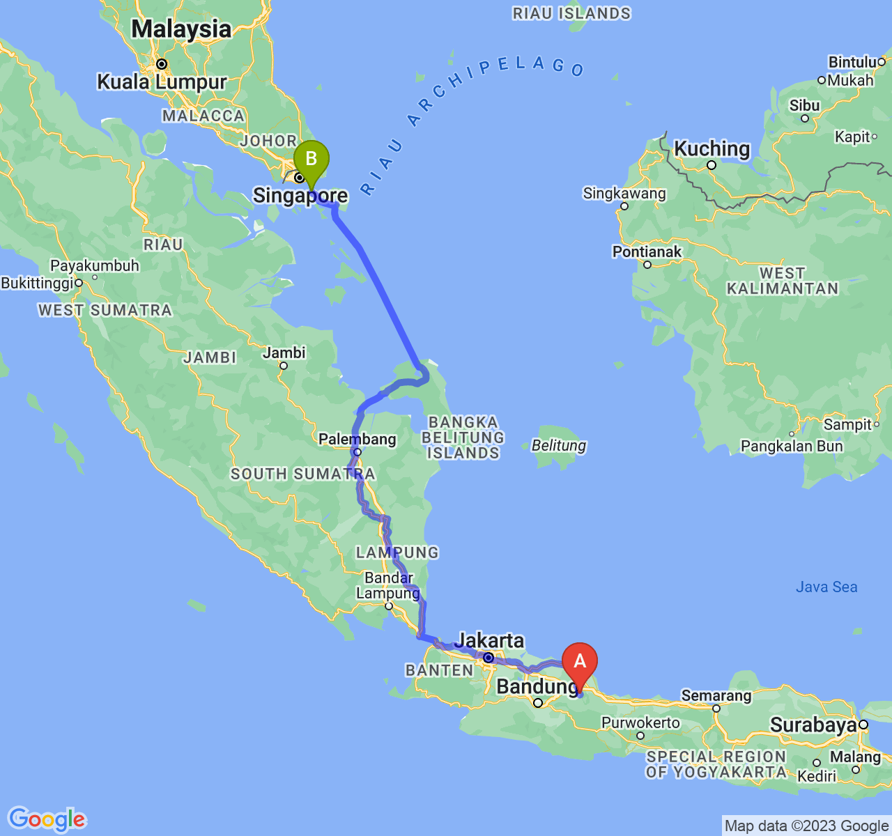 rute perjalanan Kab. Majalengka-Kota Batam