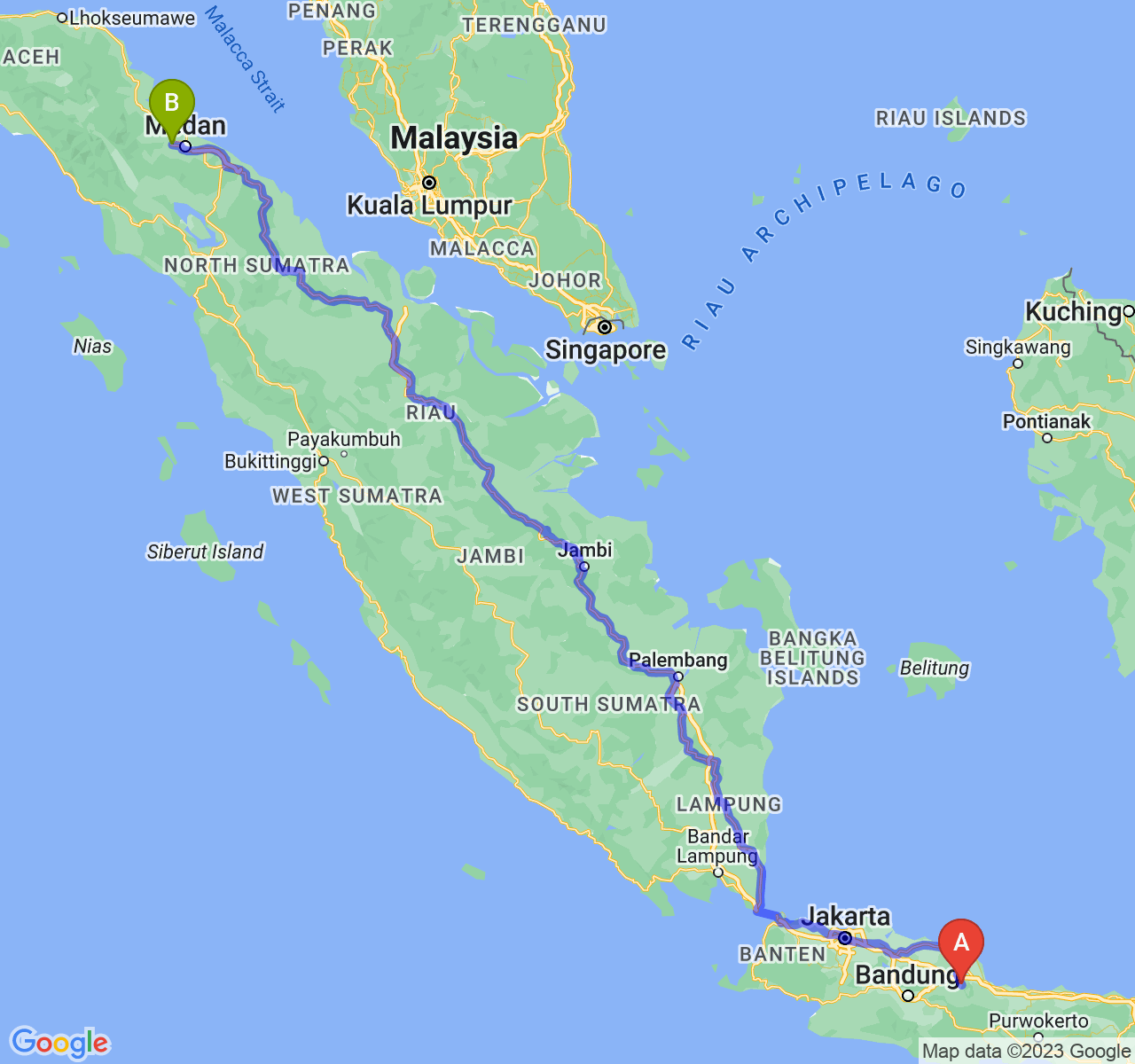 rute perjalanan Kab. Majalengka-Kota Binjai