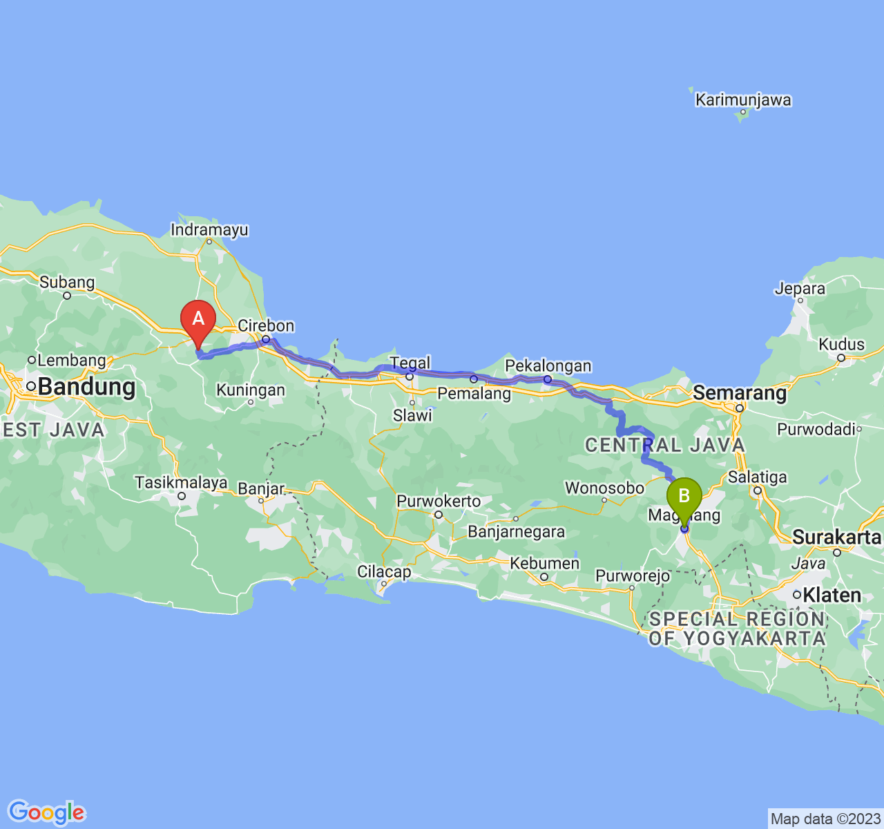 rute perjalanan Kab. Majalengka-Kota Magelang