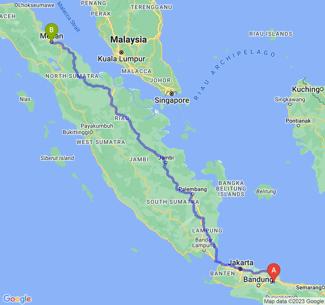 rute perjalanan Kab. Majalengka-Kota Medan