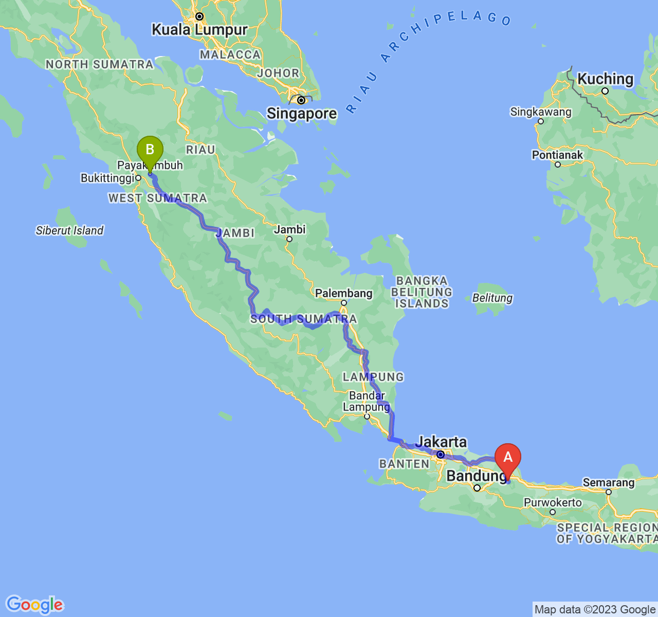 rute perjalanan Kab. Majalengka-Kota Payakumbuh