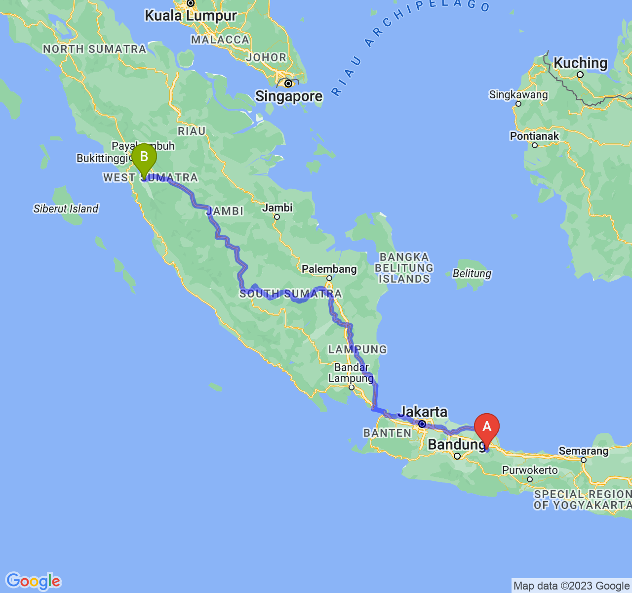 rute perjalanan Kab. Majalengka-Kota Solok