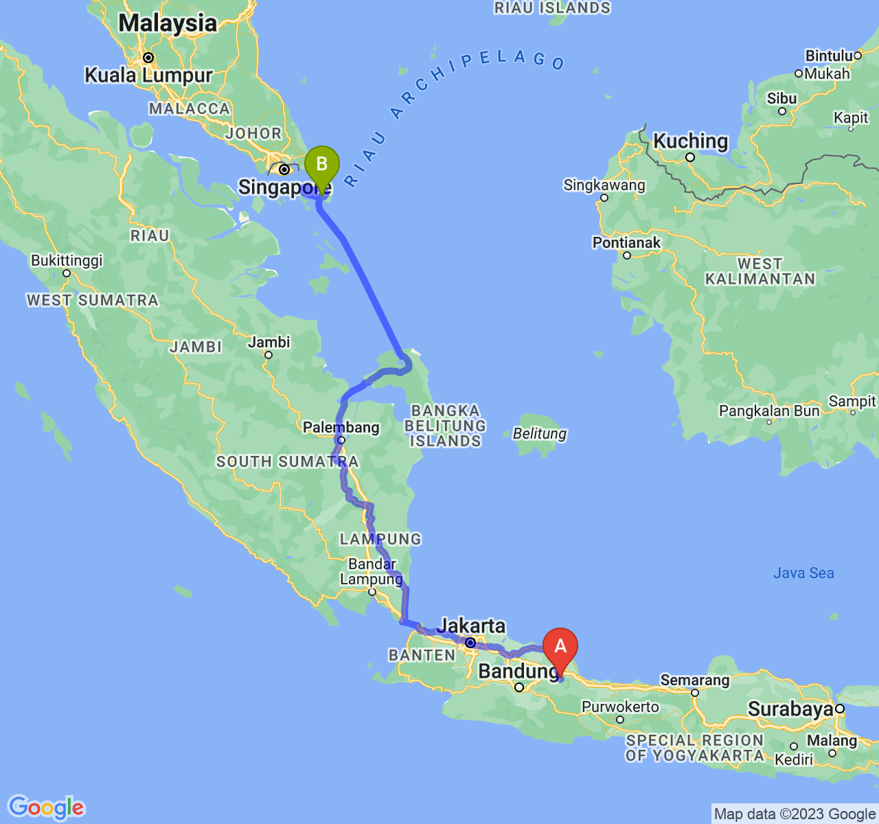 rute perjalanan Kab. Majalengka-Kota Tanjungpinang