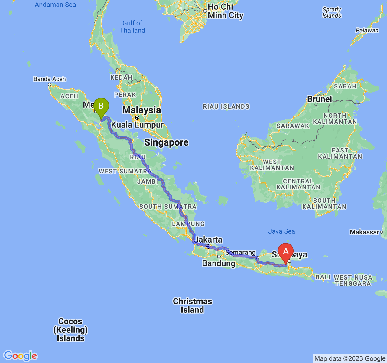 rute perjalanan Kab. Mojokerto-Kota Pematangsiantar