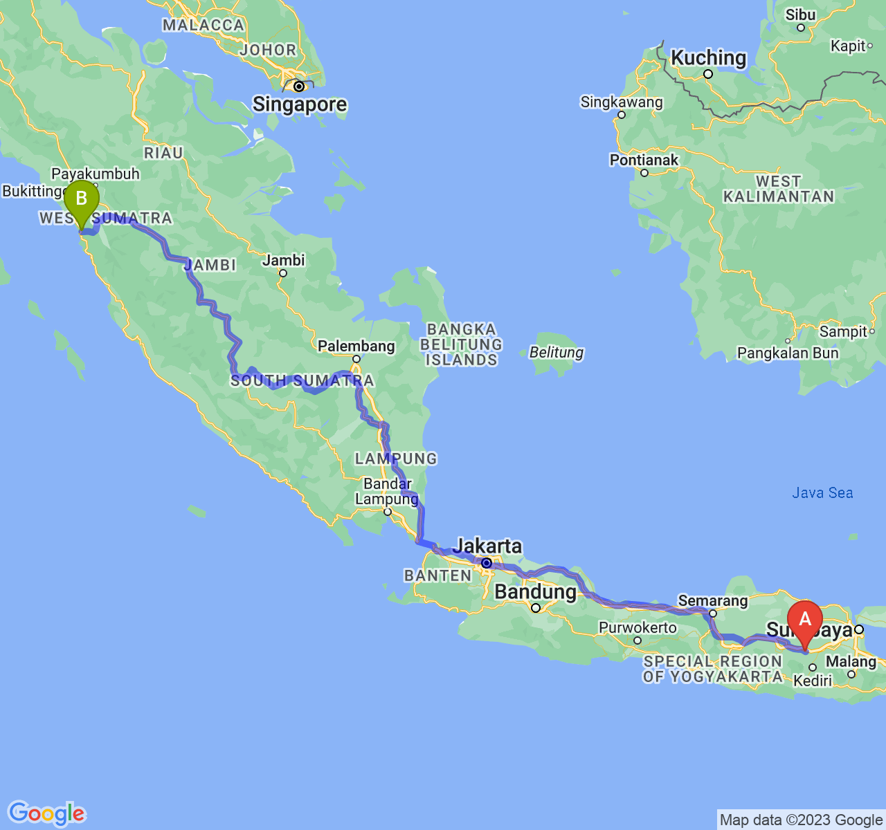 rute perjalanan Kab. Nganjuk-Kota Padang