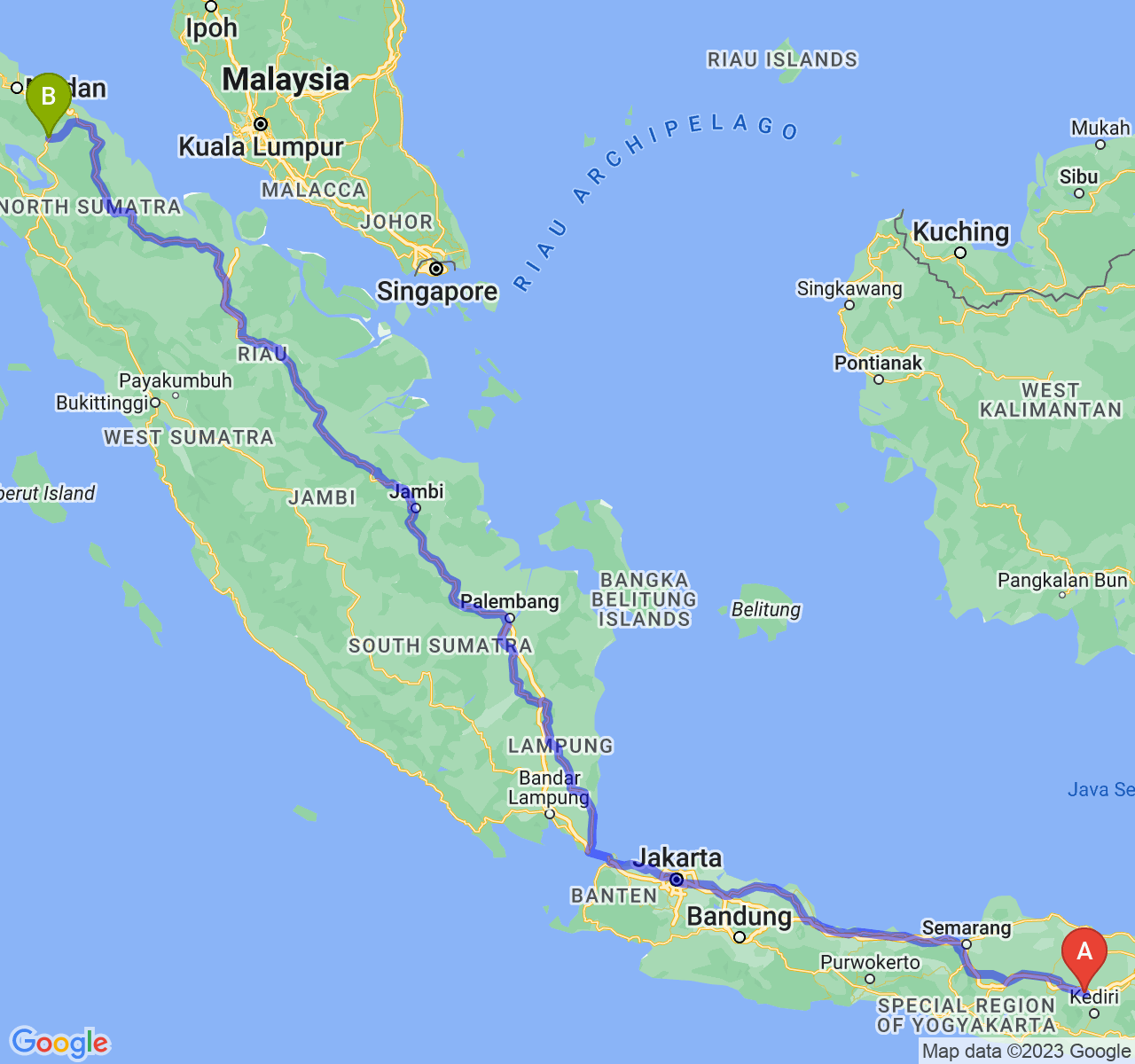 rute perjalanan Kab. Nganjuk-Kota Pematangsiantar