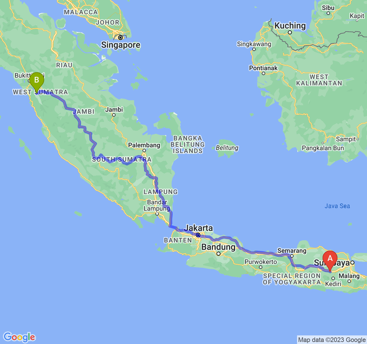 rute perjalanan Kab. Nganjuk-Kota Solok