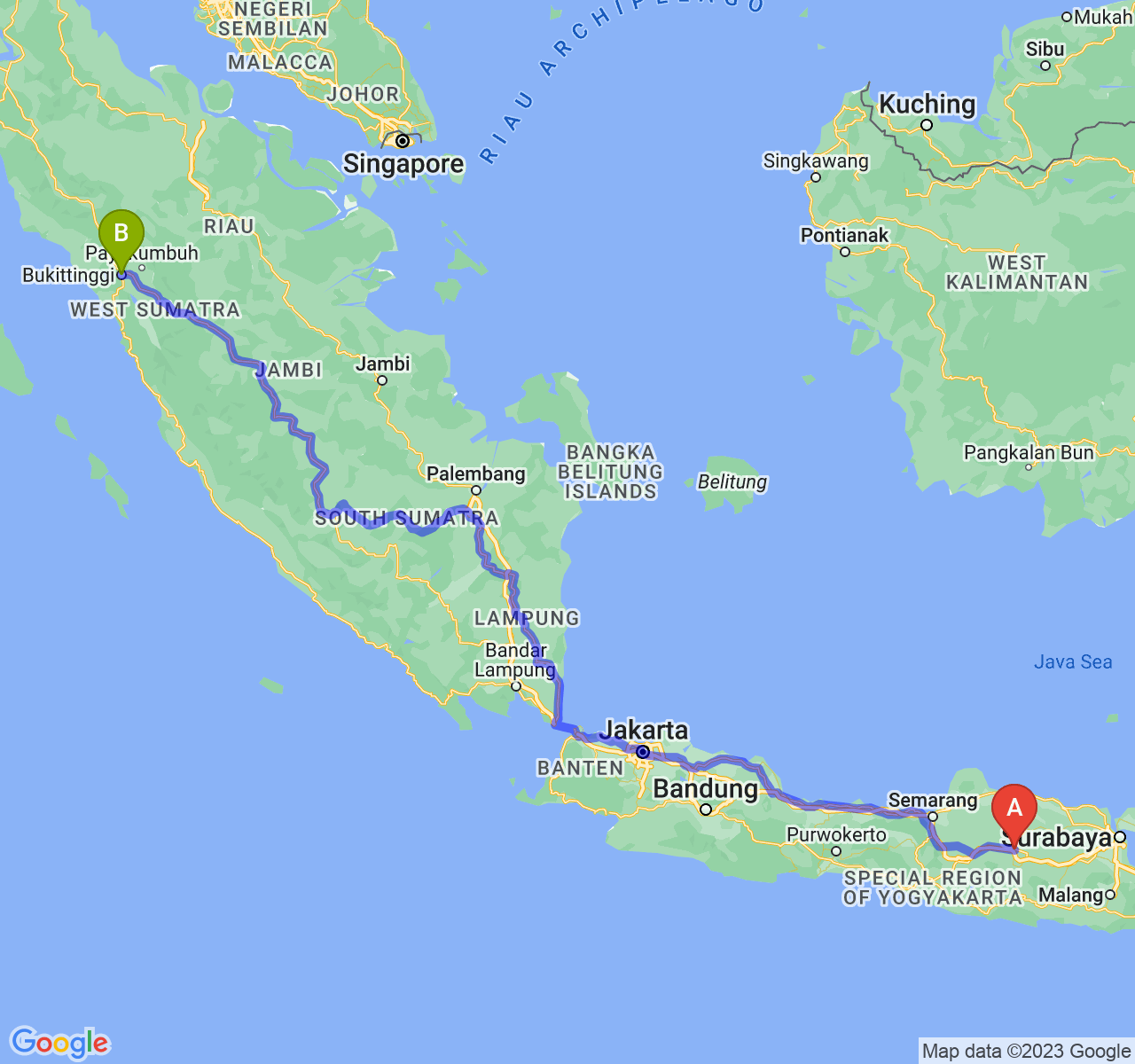 rute perjalanan Kab. Ngawi-Kota Bukittinggi