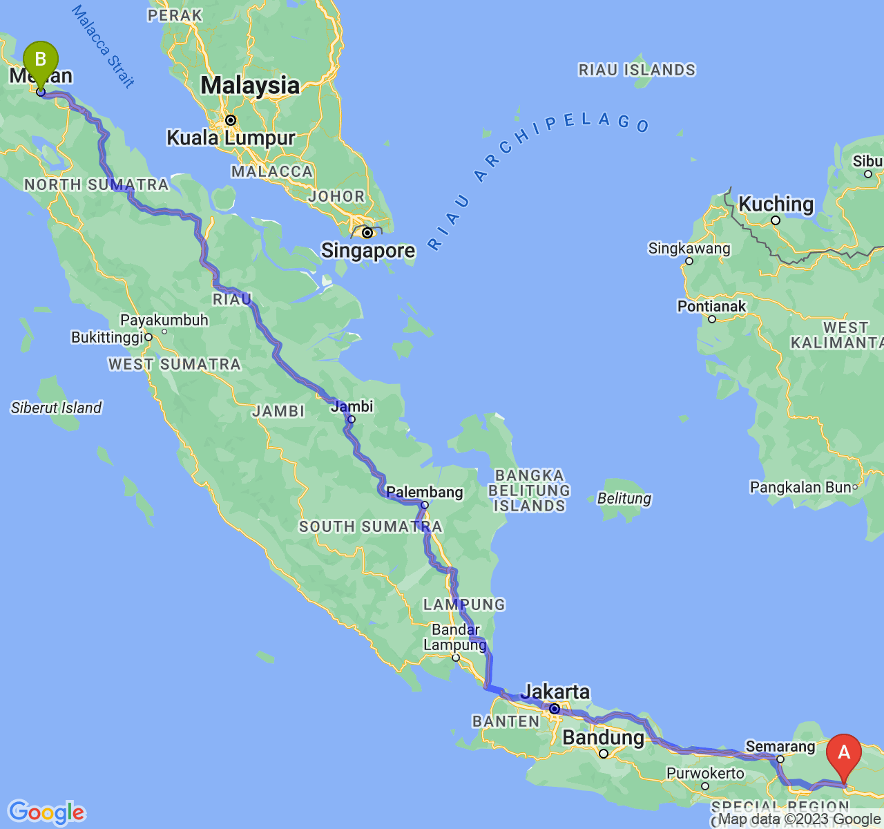 rute perjalanan Kab. Ngawi-Kota Medan