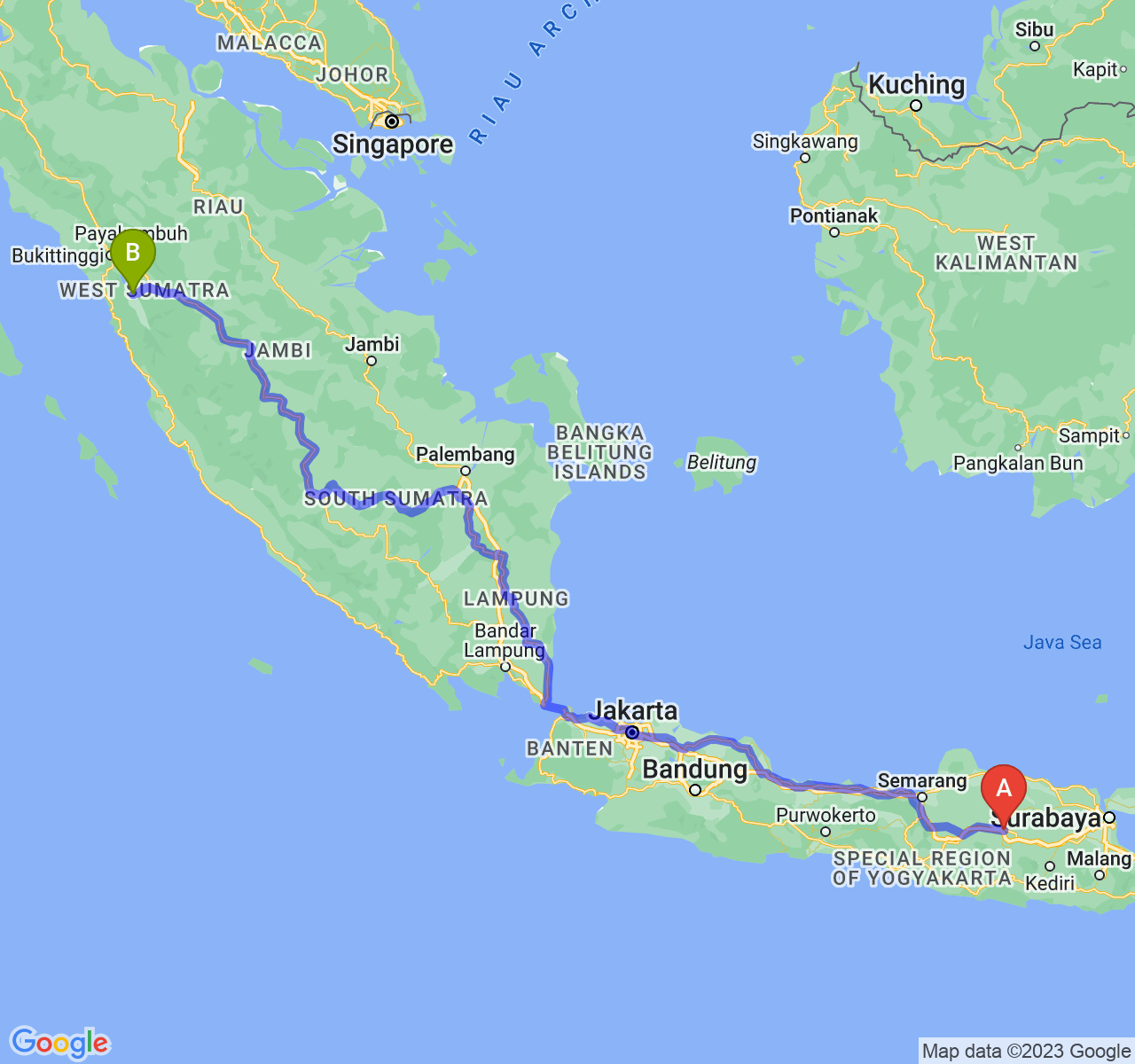 rute perjalanan Kab. Ngawi-Kota Solok