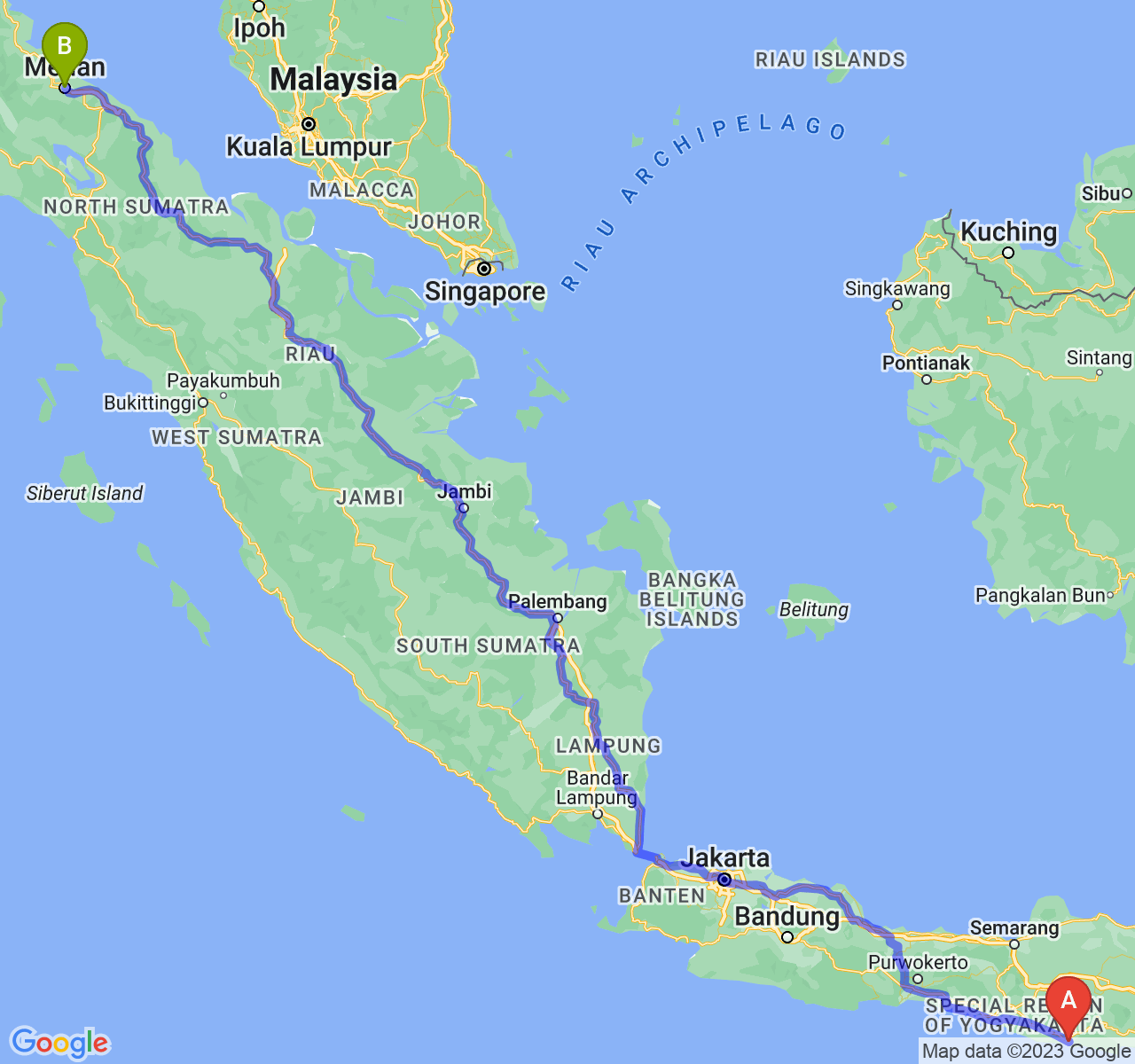 rute perjalanan Kab. Pacitan-Kota Medan