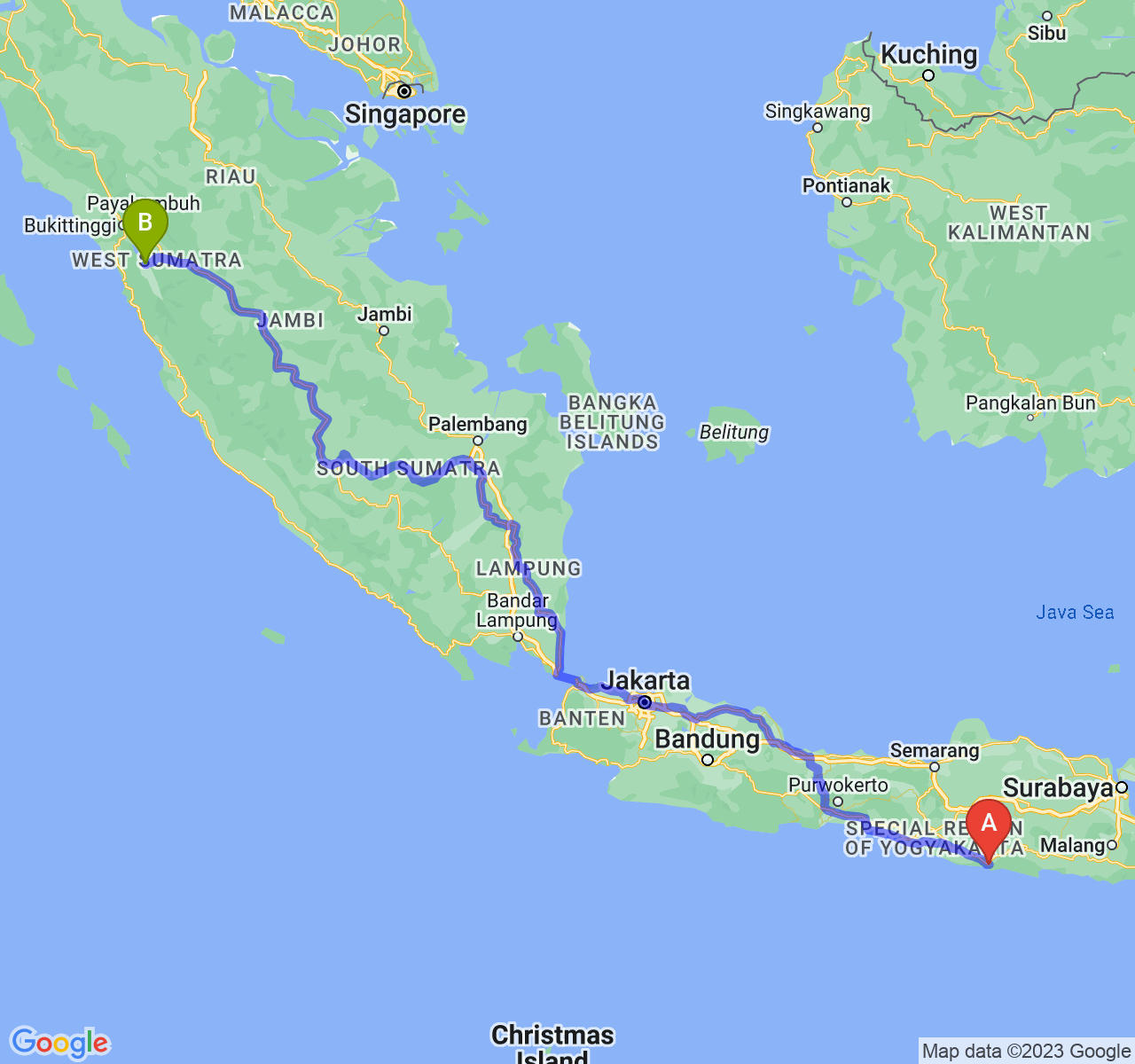 rute perjalanan Kab. Pacitan-Kota Solok