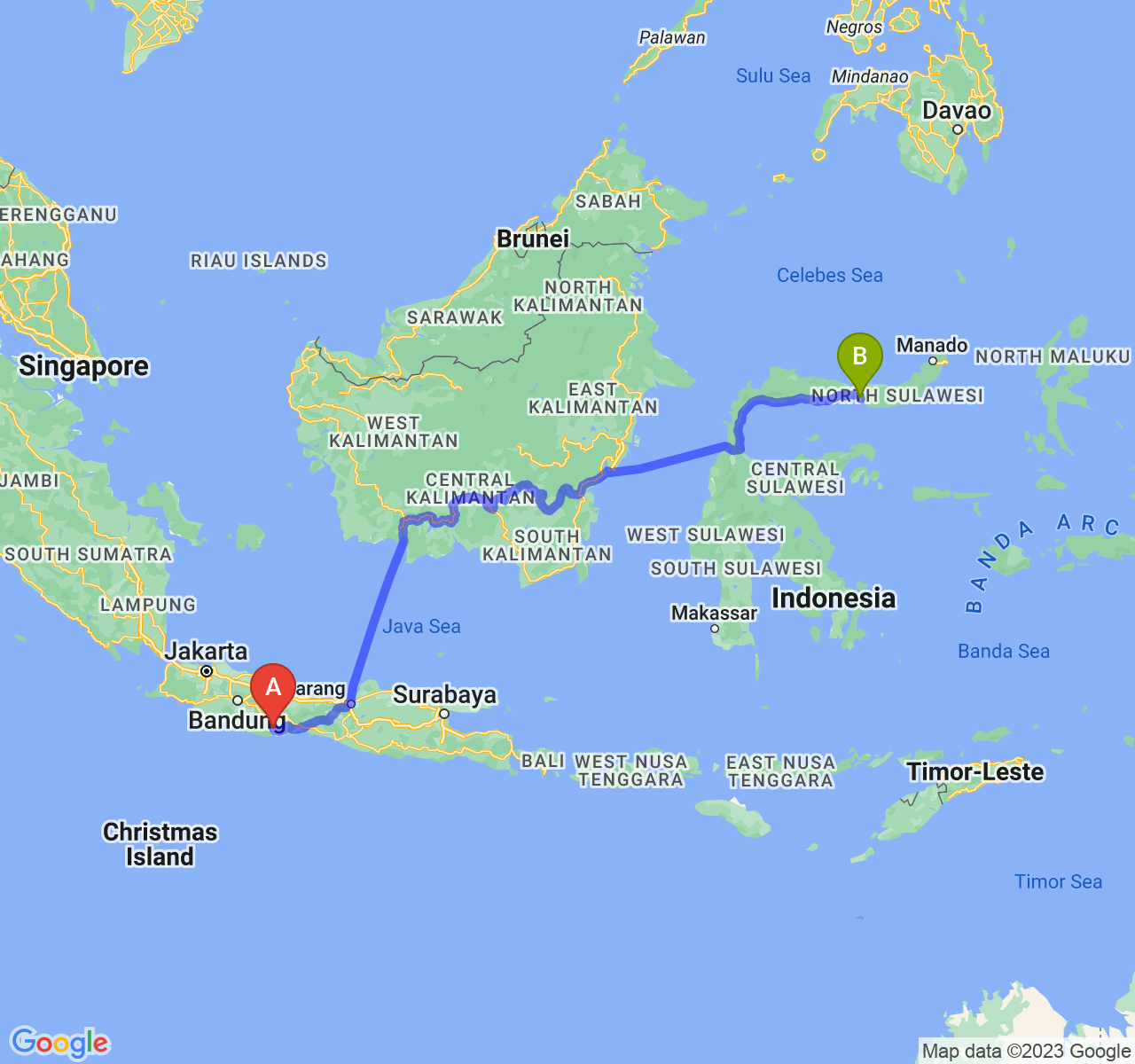 rute perjalanan Kab. Pangandaran-Kota Gorontalo