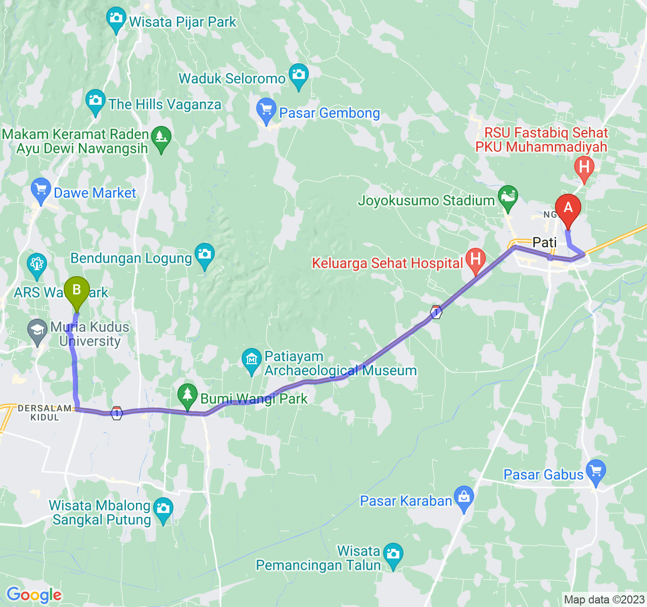 rute perjalanan Kab. Pati-Kab. Kudus