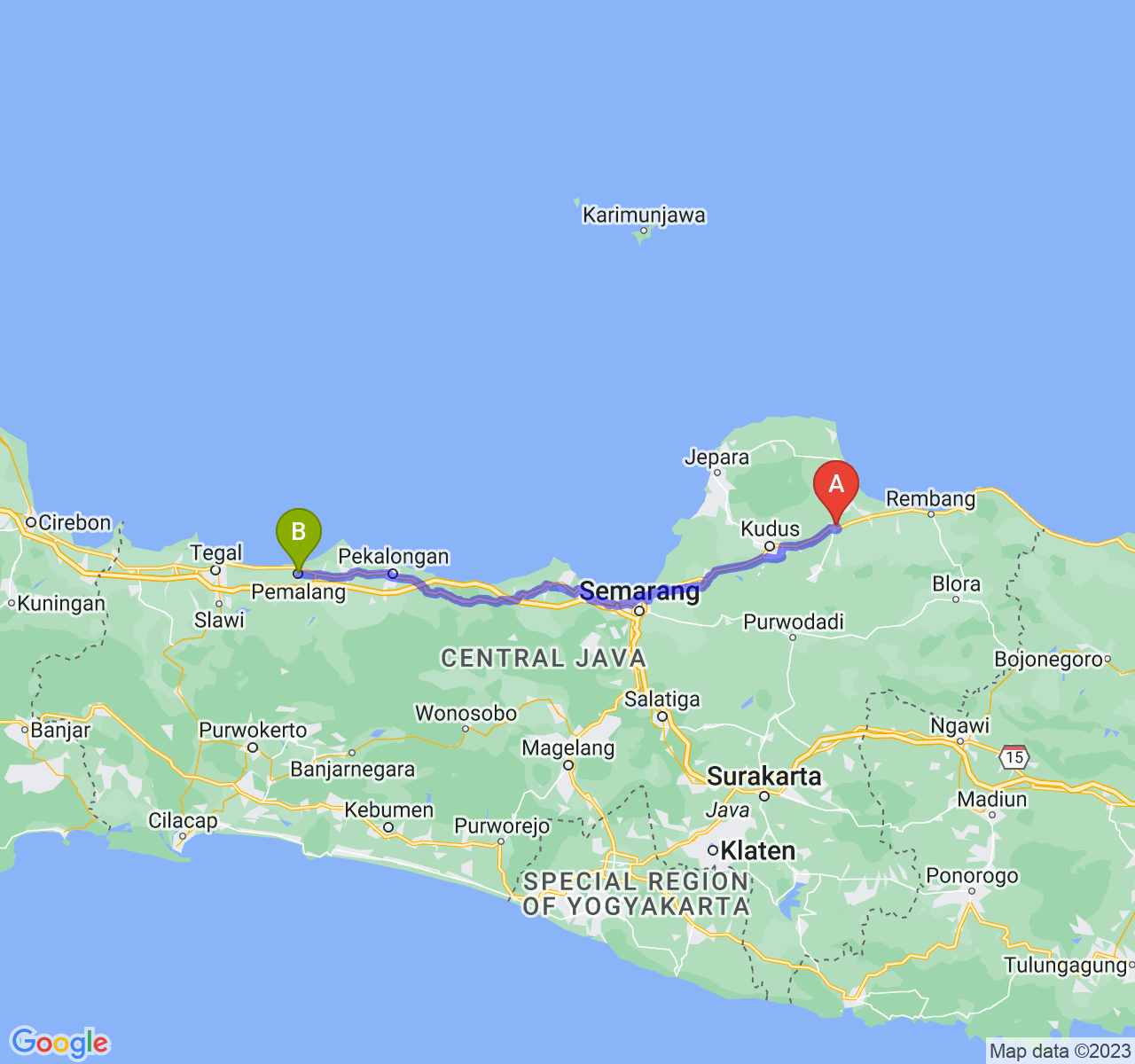 rute perjalanan Kab. Pati-Kab. Pemalang