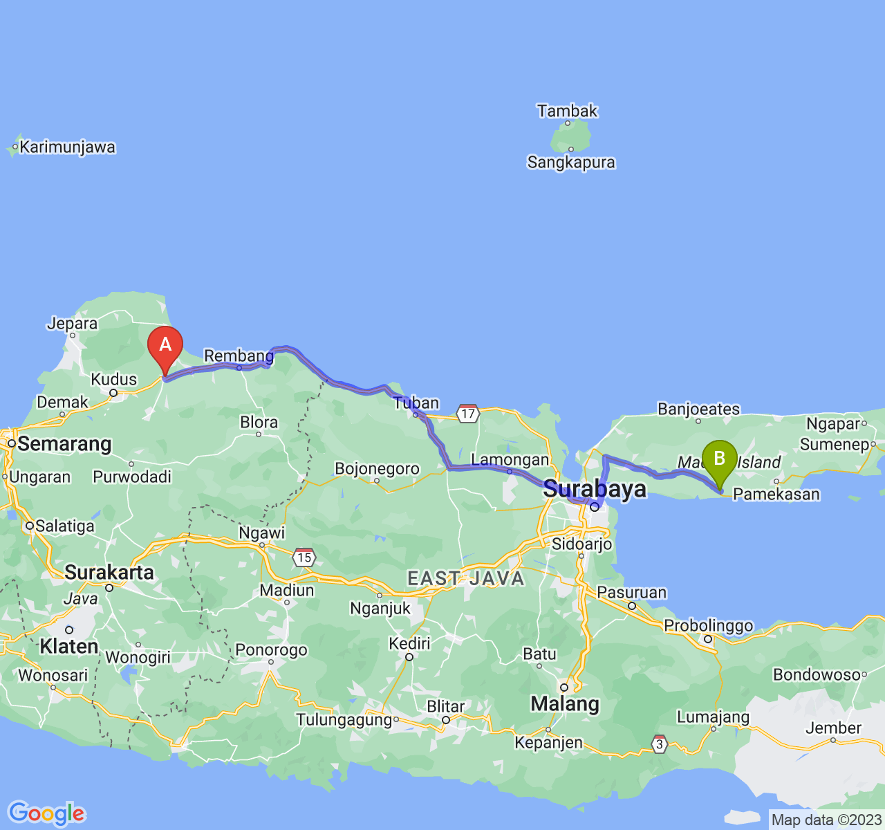 rute perjalanan Kab. Pati-Kab. Sampang