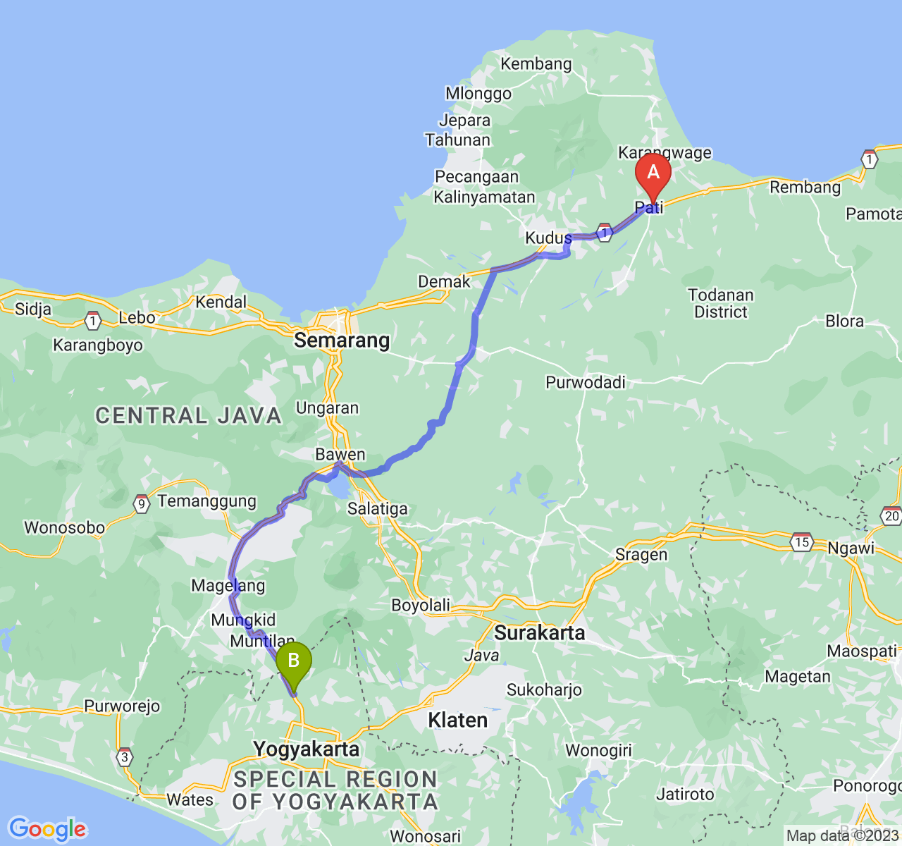 rute perjalanan Kab. Pati-Kab. Sleman