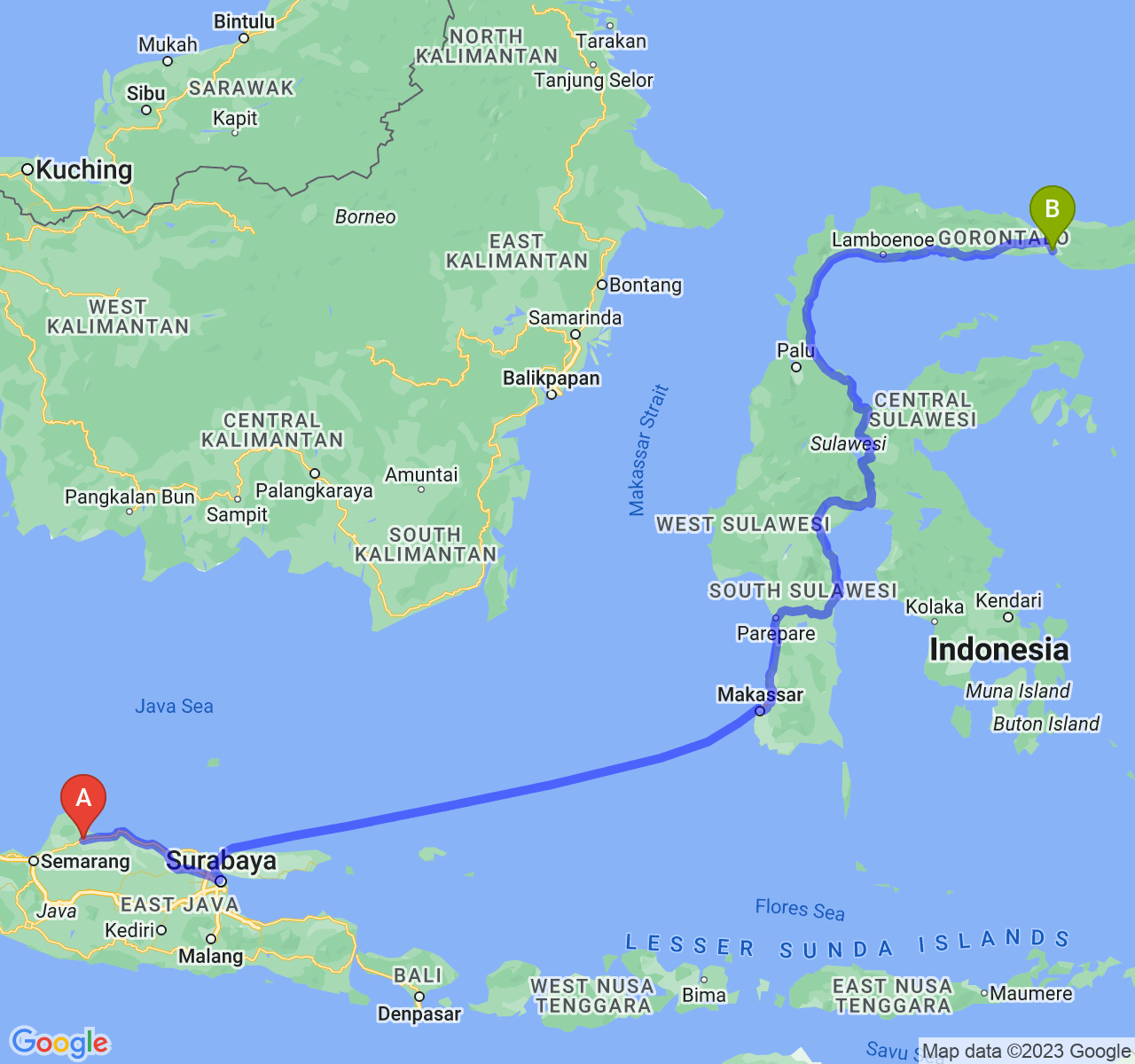 rute perjalanan Kab. Pati-Kota Gorontalo