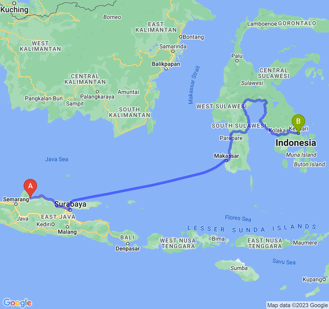 rute perjalanan Kab. Pati-Kota Kendari