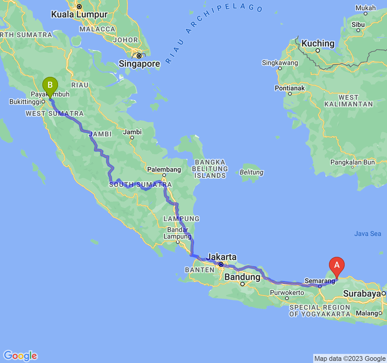 rute perjalanan Kab. Pati-Kota Payakumbuh