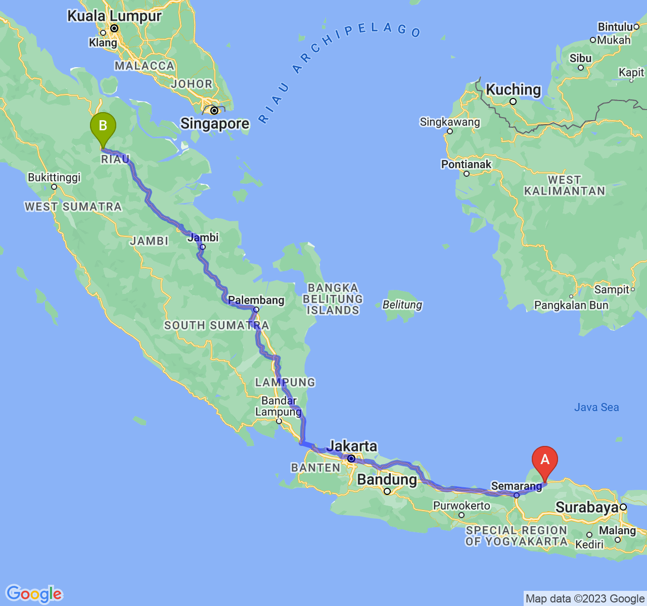 rute perjalanan Kab. Pati-Kota Pekanbaru