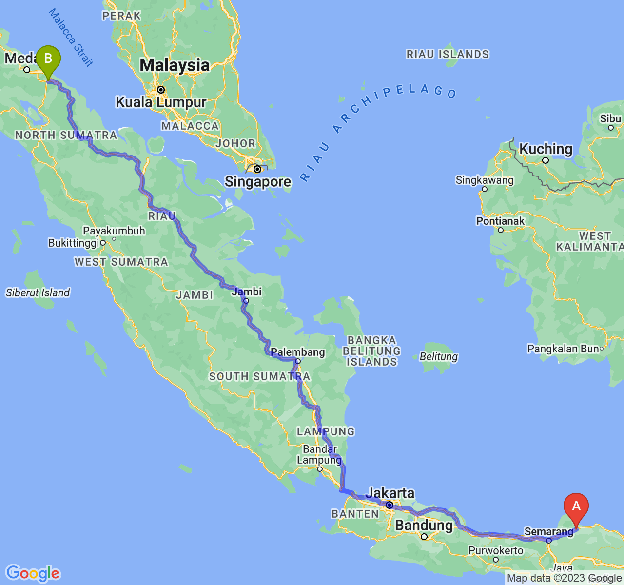 rute perjalanan Kab. Pati-Kota Tebing Tinggi