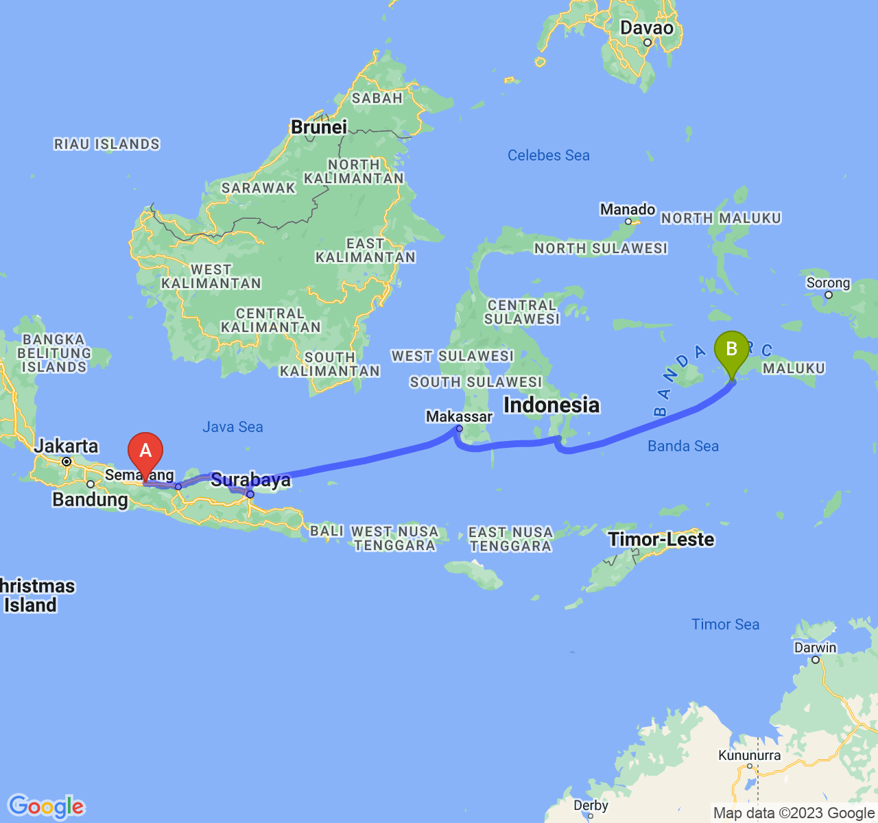 rute perjalanan Kab. Pemalang-Kota Ambon