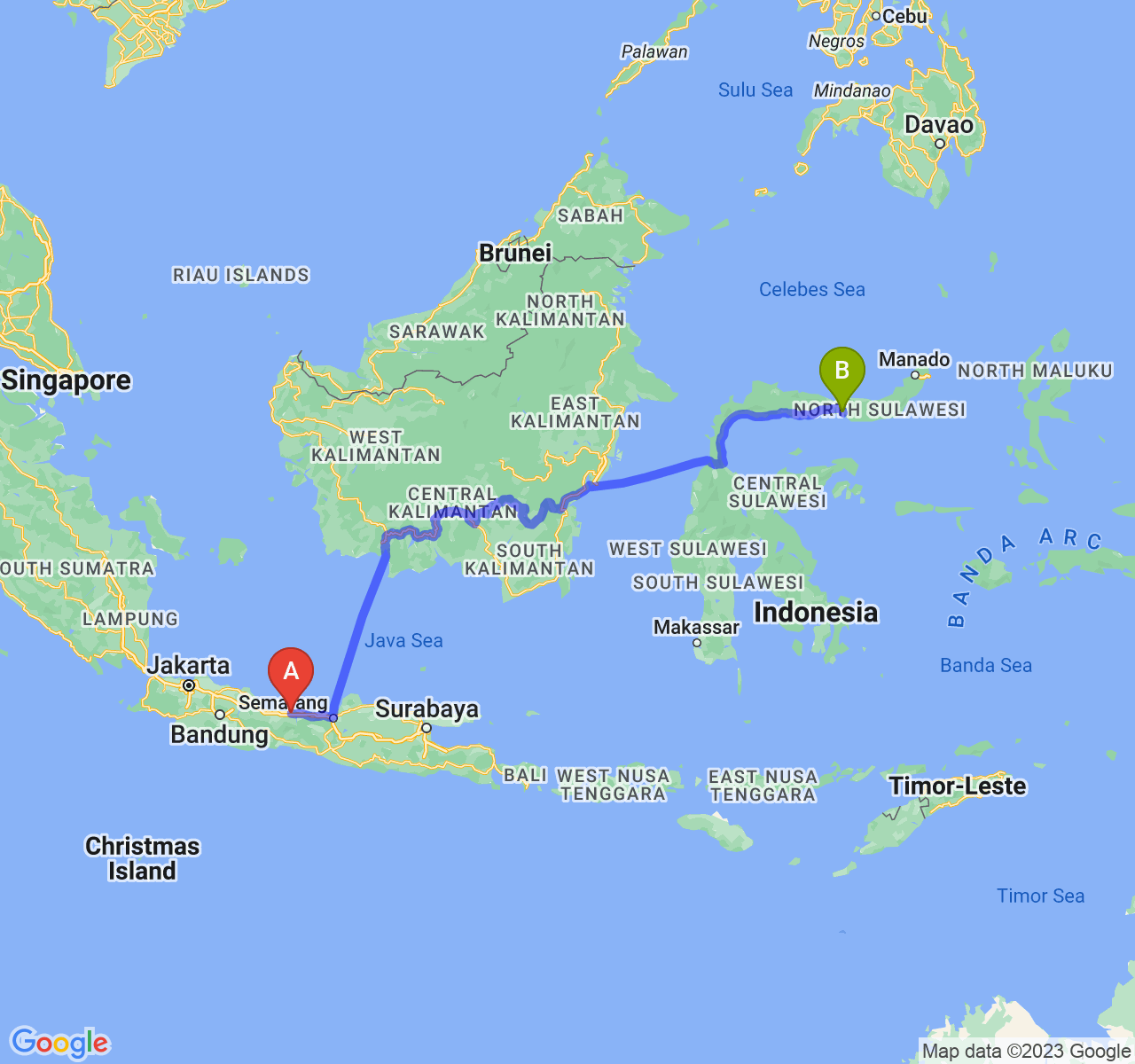 rute perjalanan Kab. Pemalang-Kota Gorontalo