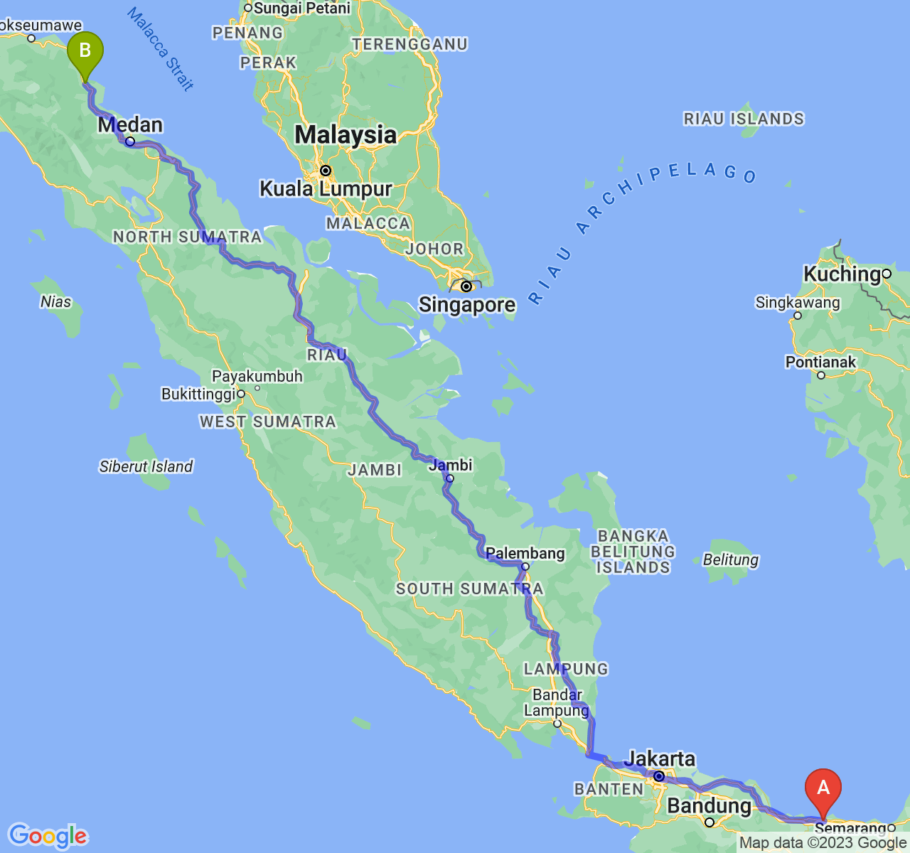 rute perjalanan Kab. Pemalang-Kota Langsa