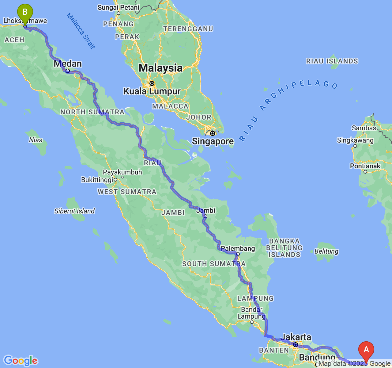 rute perjalanan Kab. Pemalang-Kota Lhokseumawe