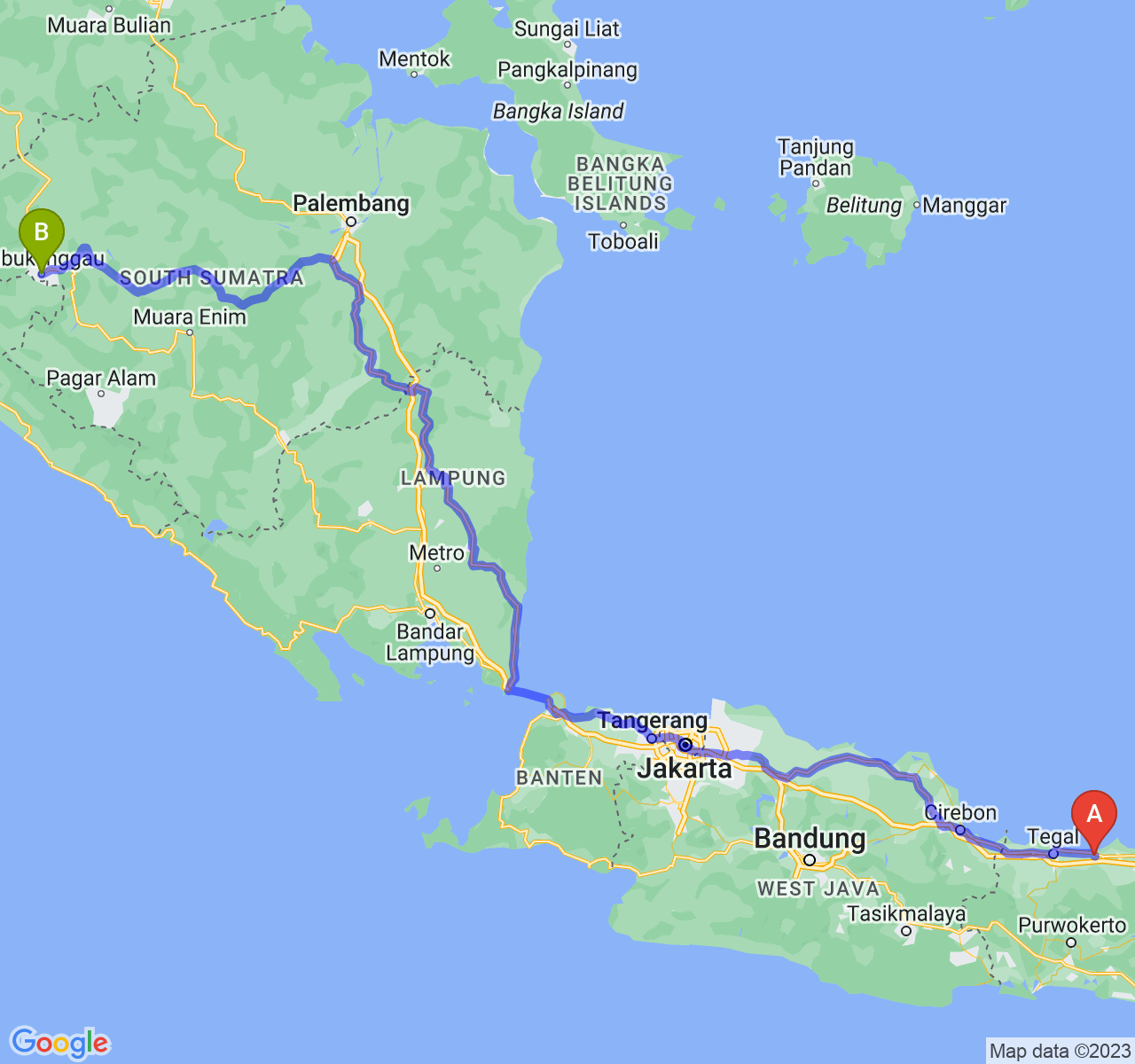 rute perjalanan Kab. Pemalang-Kota Lubuk Linggau