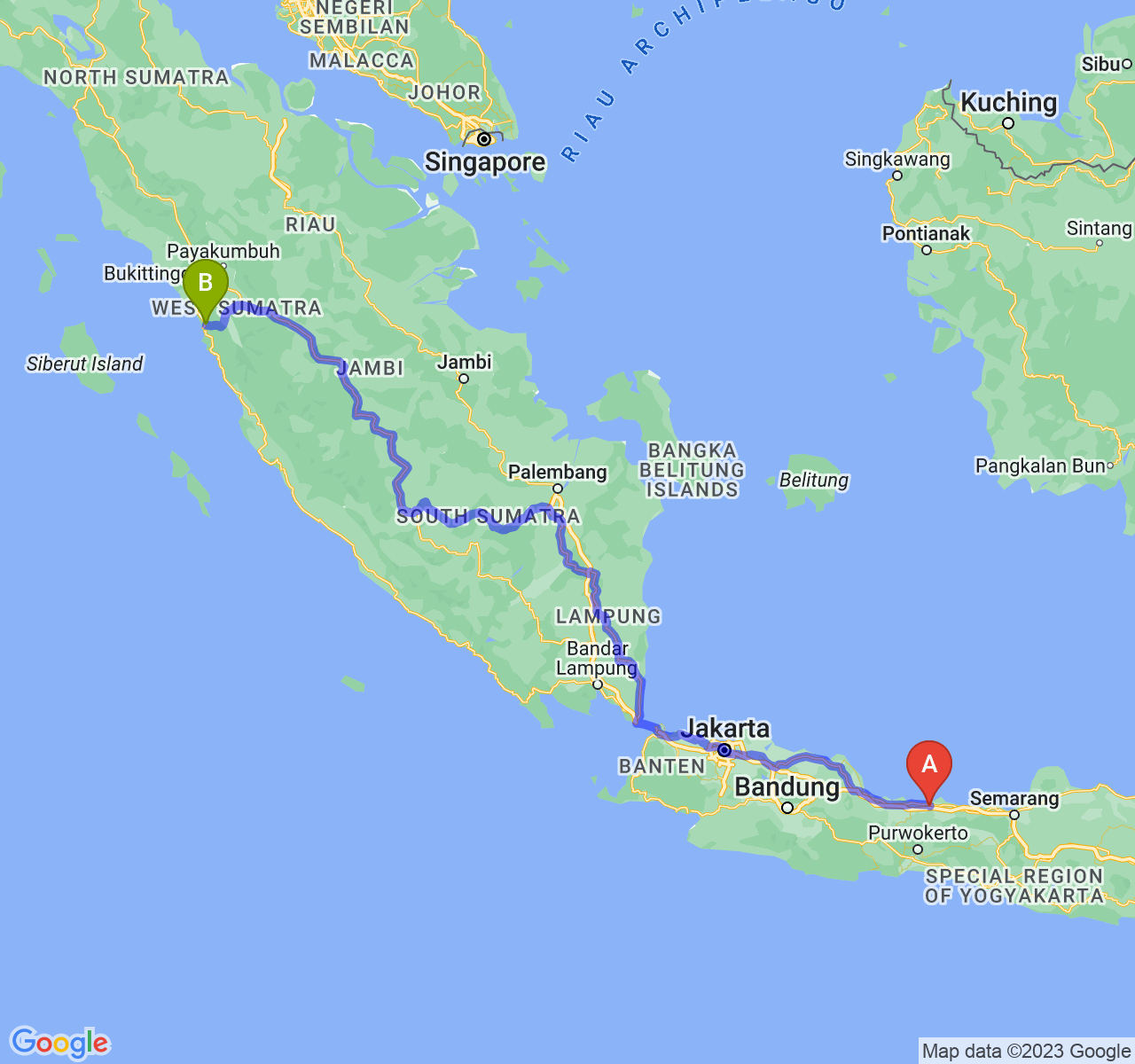 rute perjalanan Kab. Pemalang-Kota Padang