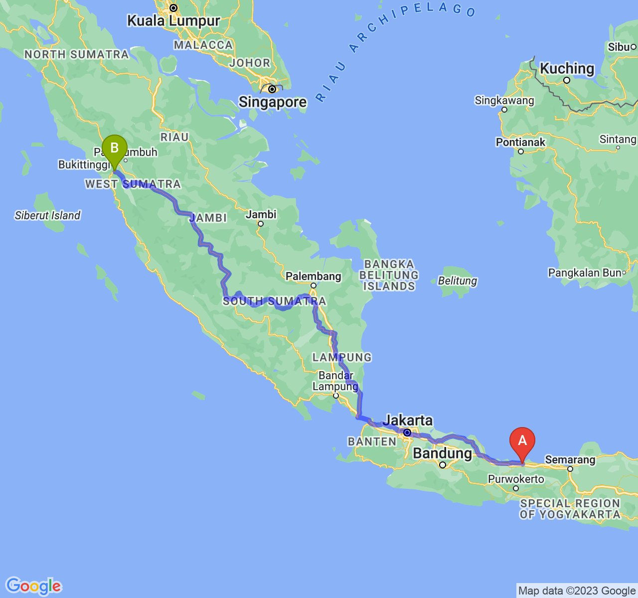 rute perjalanan Kab. Pemalang-Kota Padang Panjang