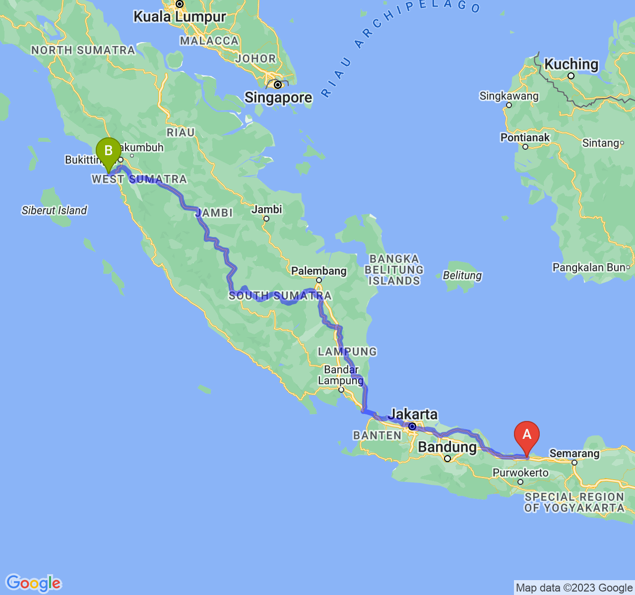 rute perjalanan Kab. Pemalang-Kota Pariaman