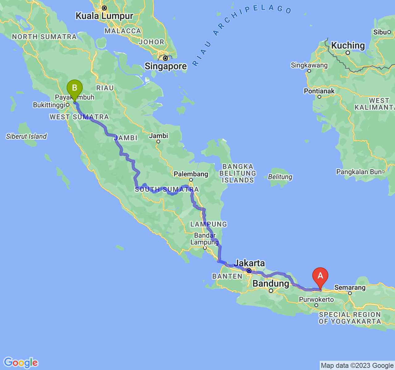 rute perjalanan Kab. Pemalang-Kota Payakumbuh