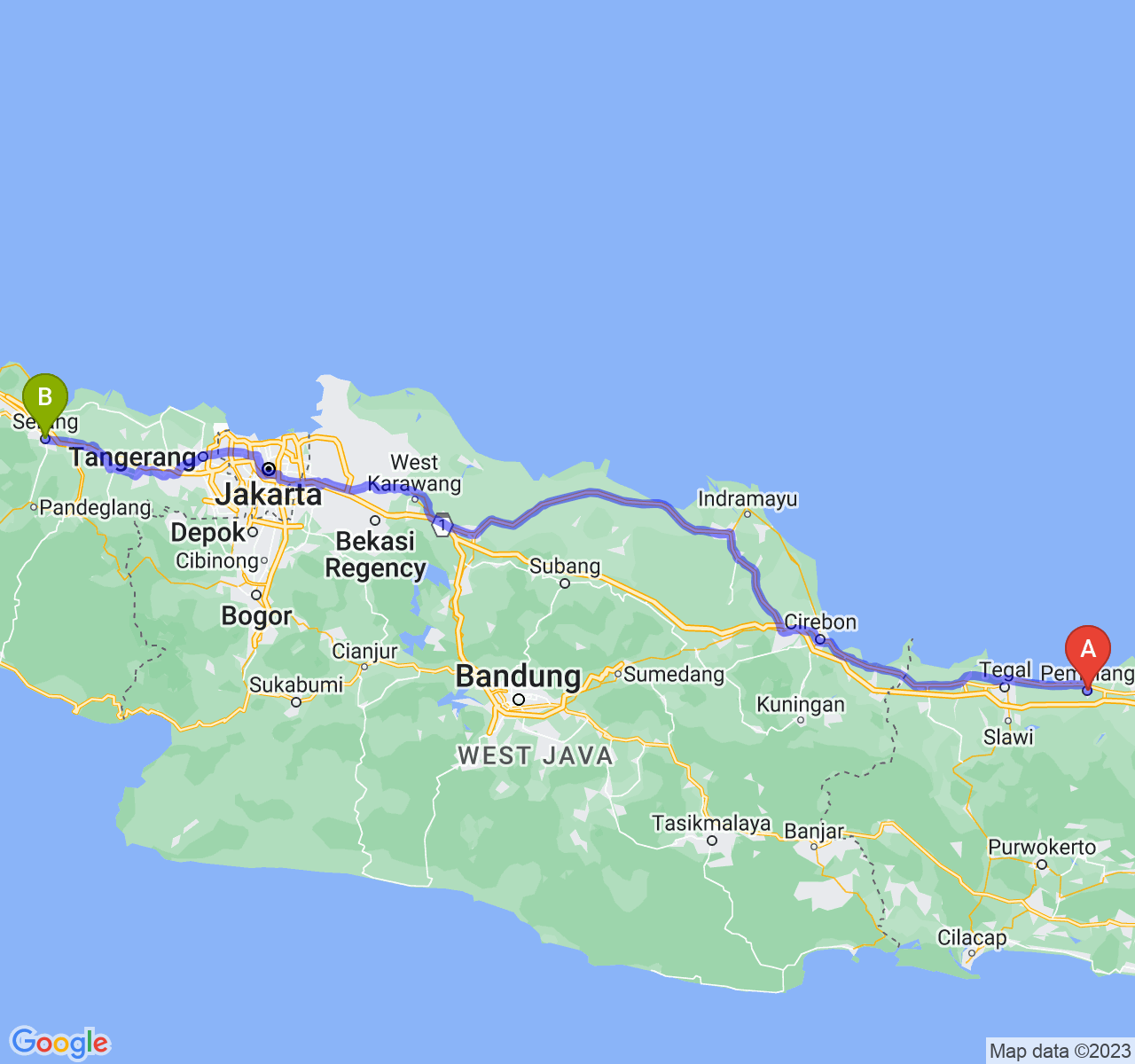 rute perjalanan Kab. Pemalang-Kota Serang