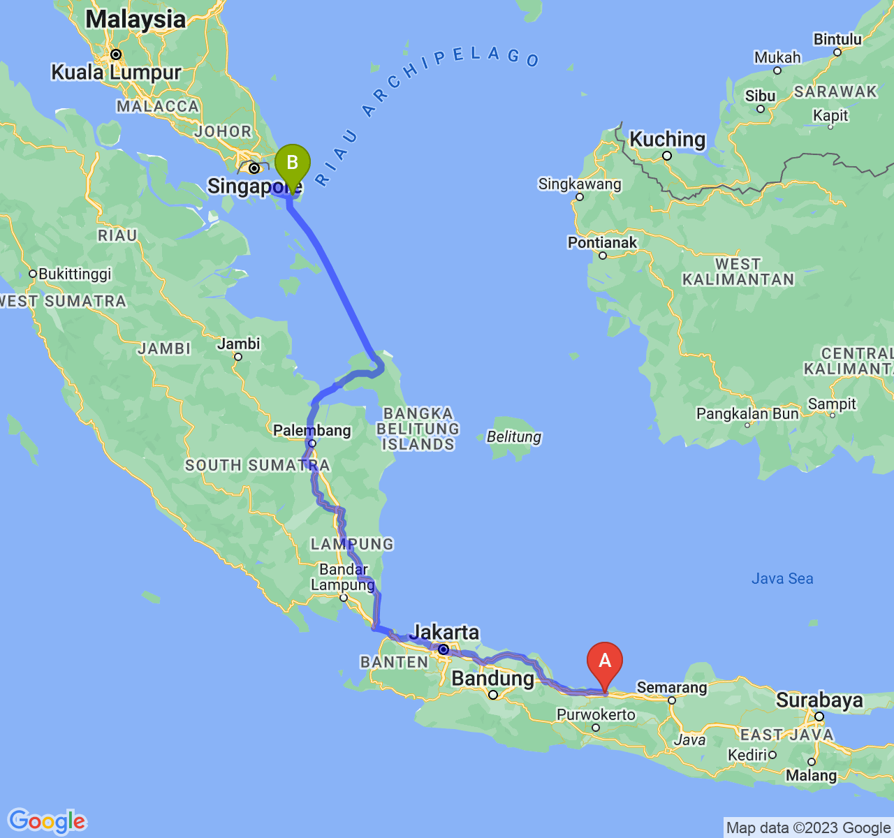 rute perjalanan Kab. Pemalang-Kota Tanjungpinang