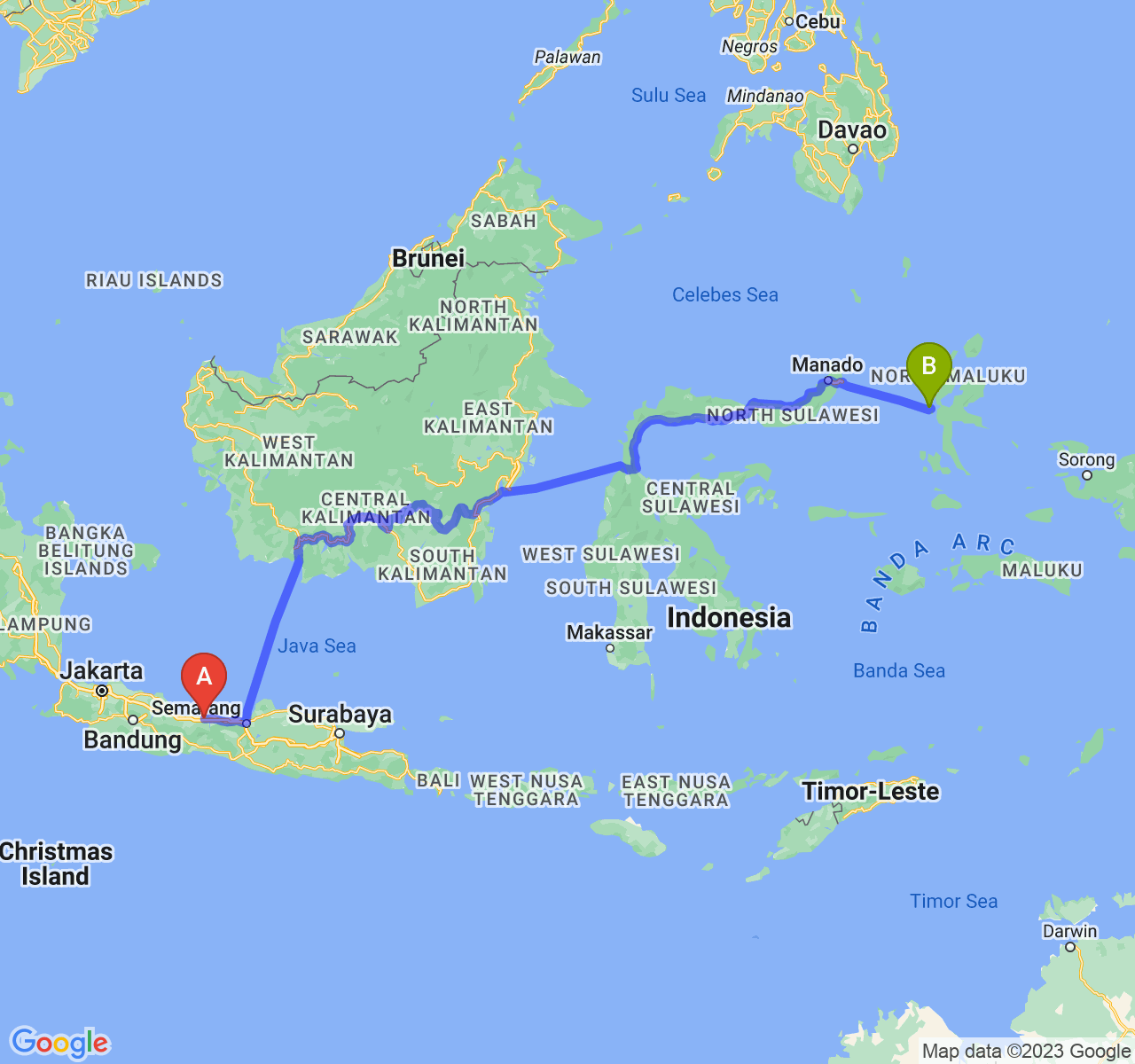 rute perjalanan Kab. Pemalang-Kota Ternate