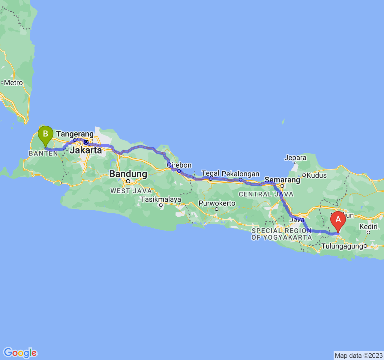 rute perjalanan Kab. Ponorogo-Kab. Pandeglang