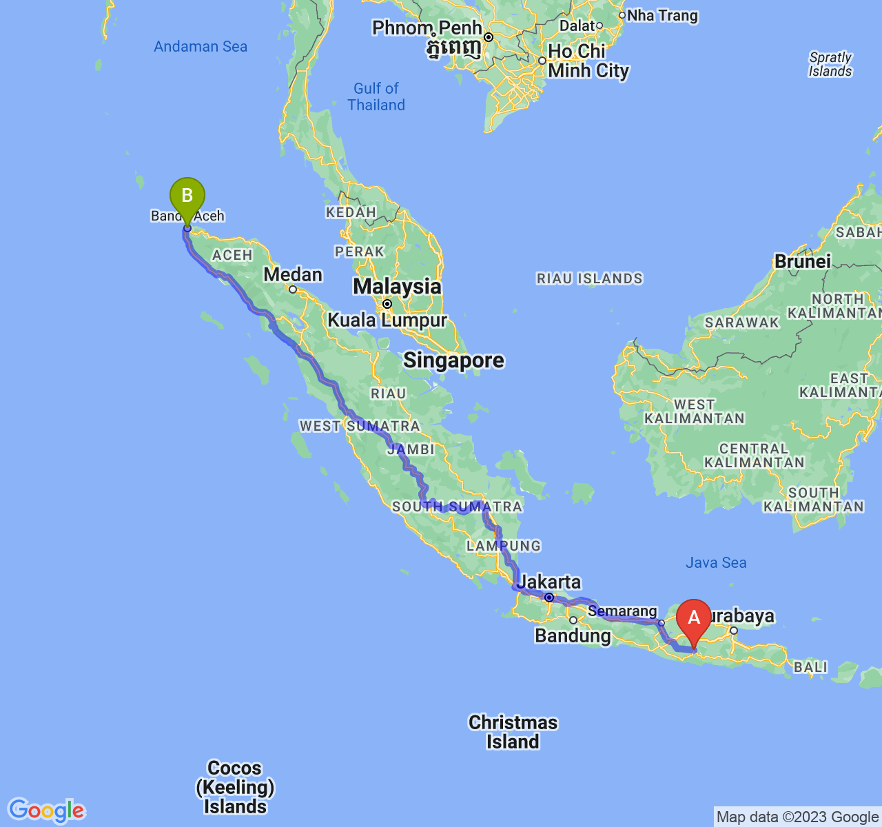 rute perjalanan Kab. Ponorogo-Kota Banda Aceh