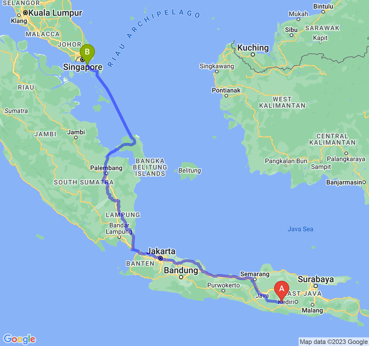 rute perjalanan Kab. Ponorogo-Kota Batam