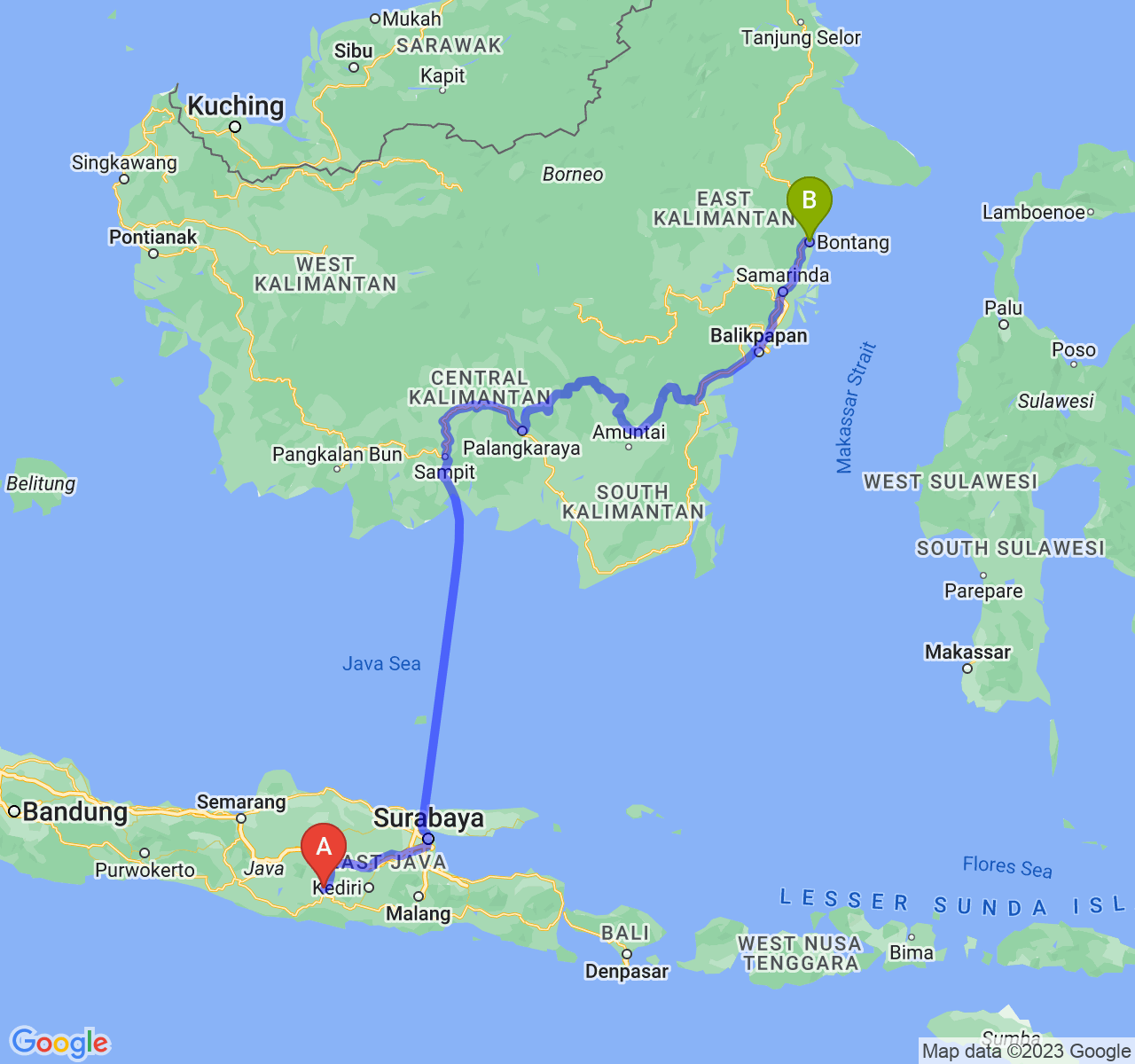 rute perjalanan Kab. Ponorogo-Kota Bontang