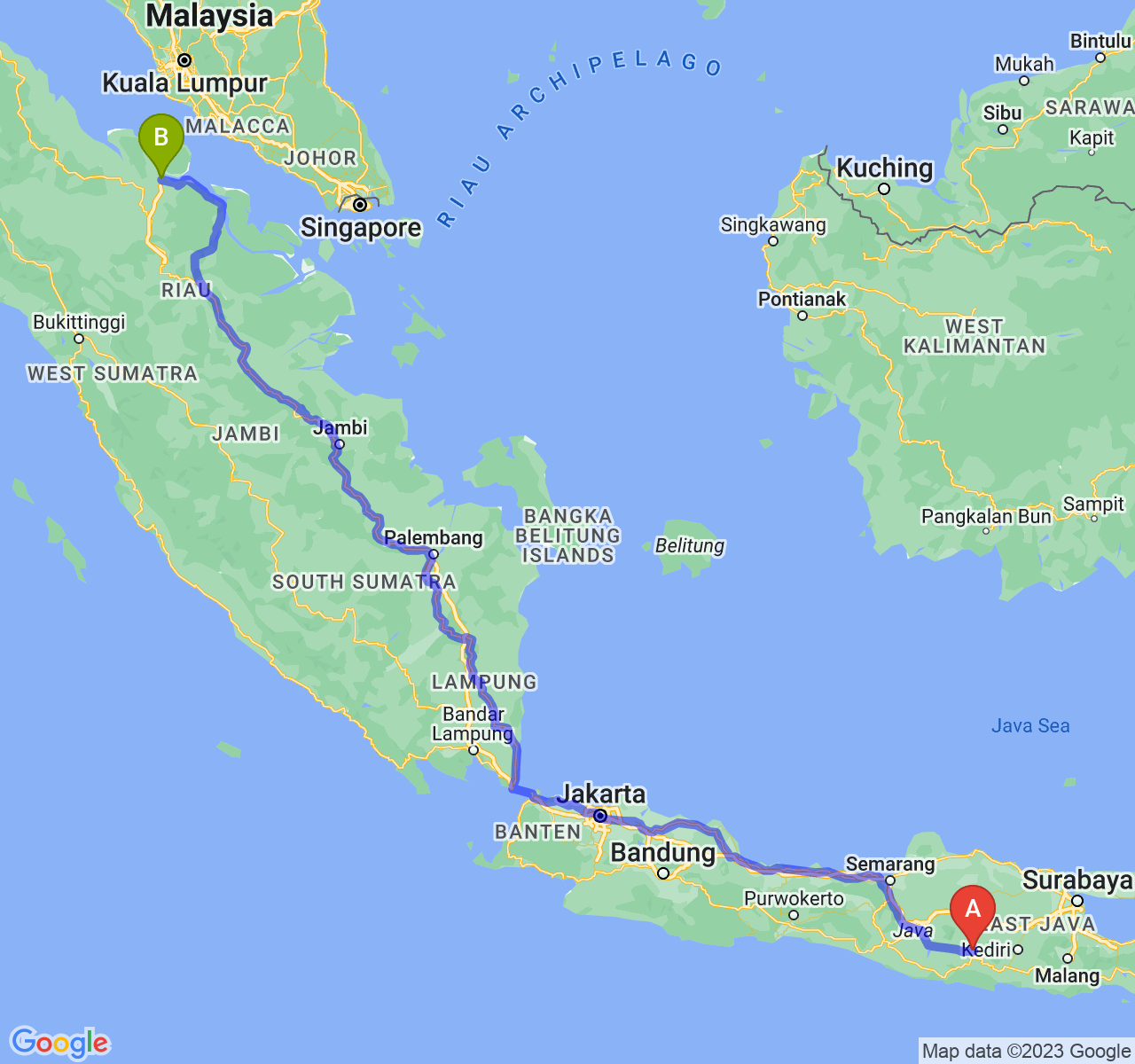 rute perjalanan Kab. Ponorogo-Kota Dumai