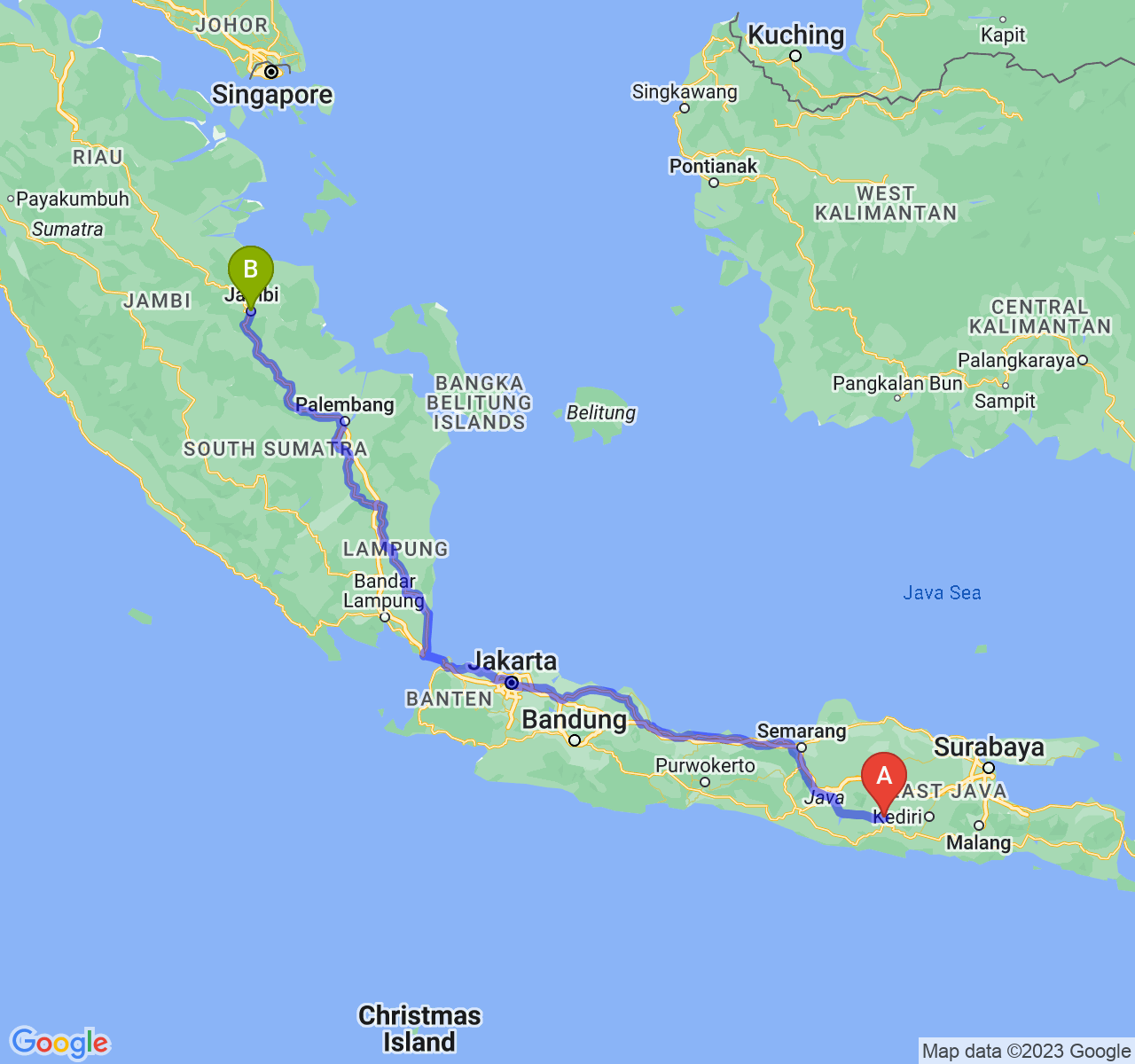 rute perjalanan Kab. Ponorogo-Kota Jambi